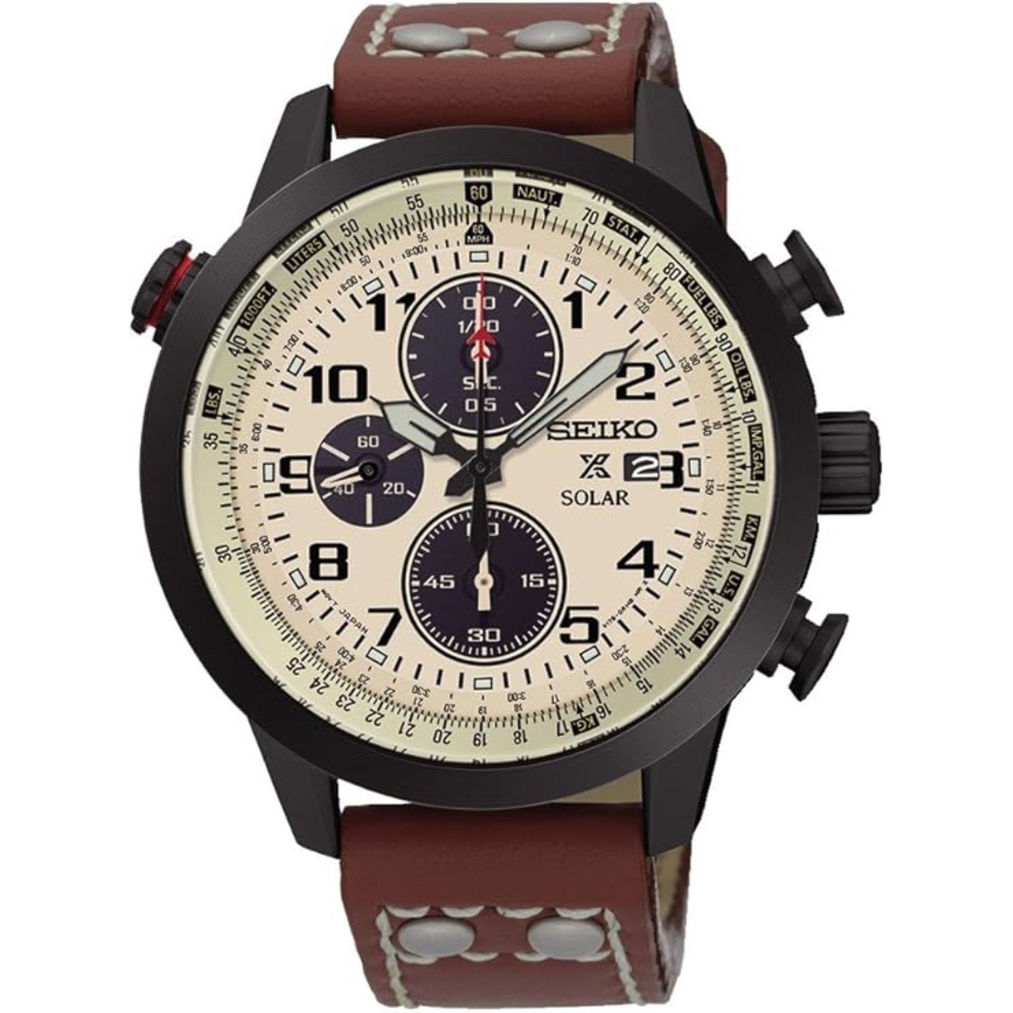 Seiko Prospex Solar Brown Leather Strap Men's Aviation Chronograph SSC425P1