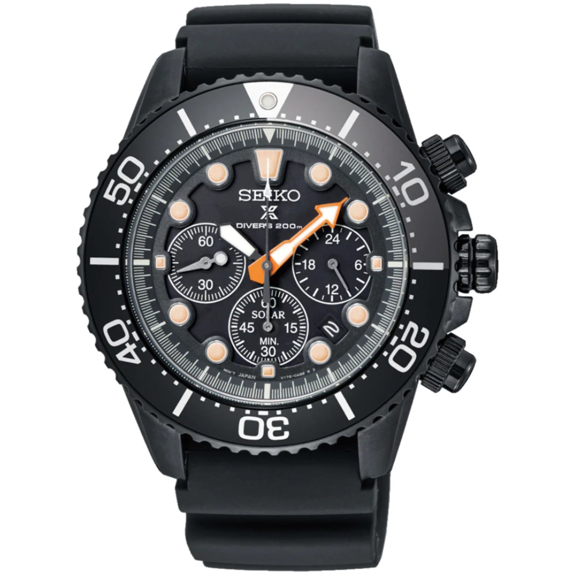 Seiko Prospex Solar Schwarze Serie Limitierte Auflage Schwarzes Zifferblatt Herren Taucherchronograph SSC673P1