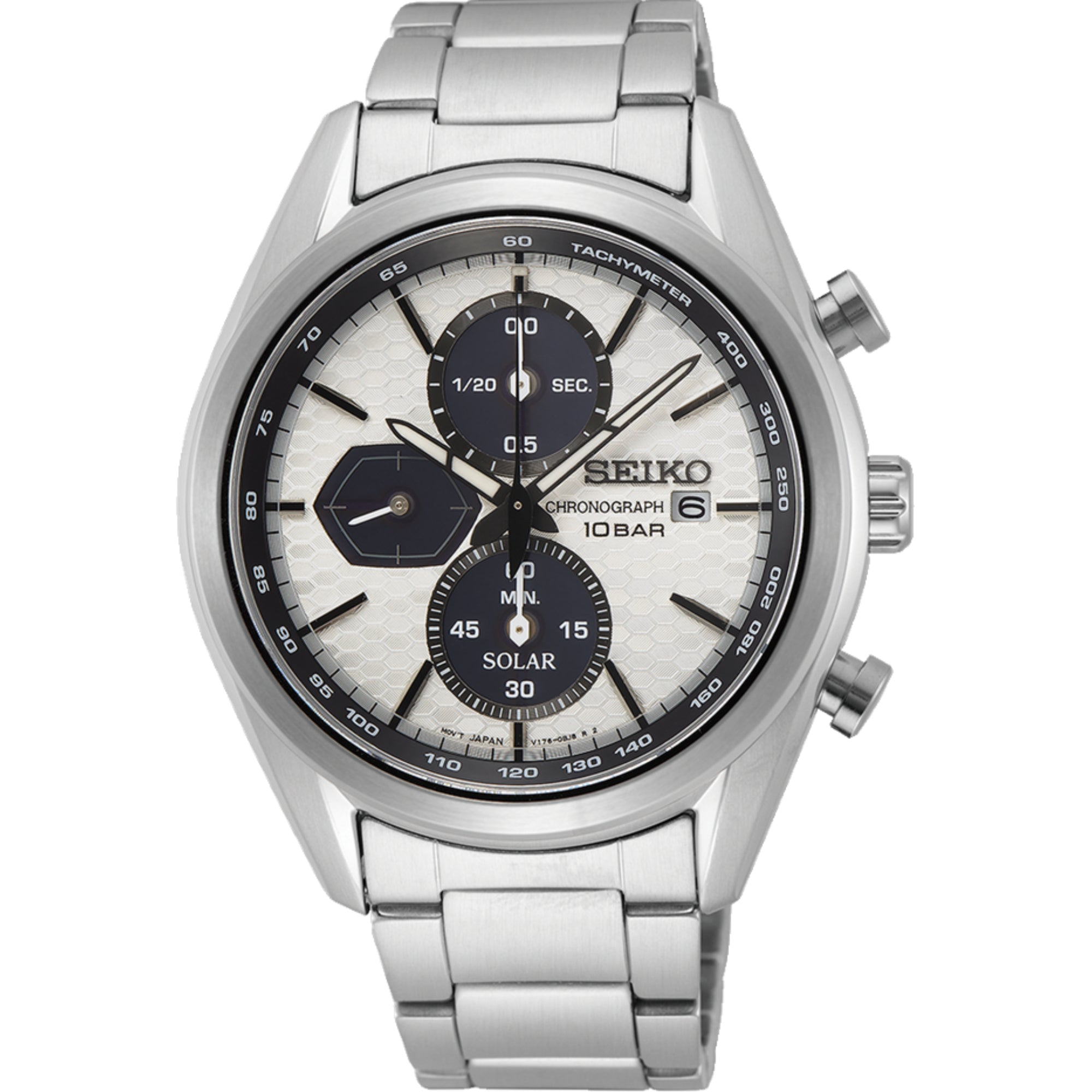 Seiko Conceptual Solar Quartz White/Silver Chronograph Dial Steel Bracelet Men’s Watch SSC769P1