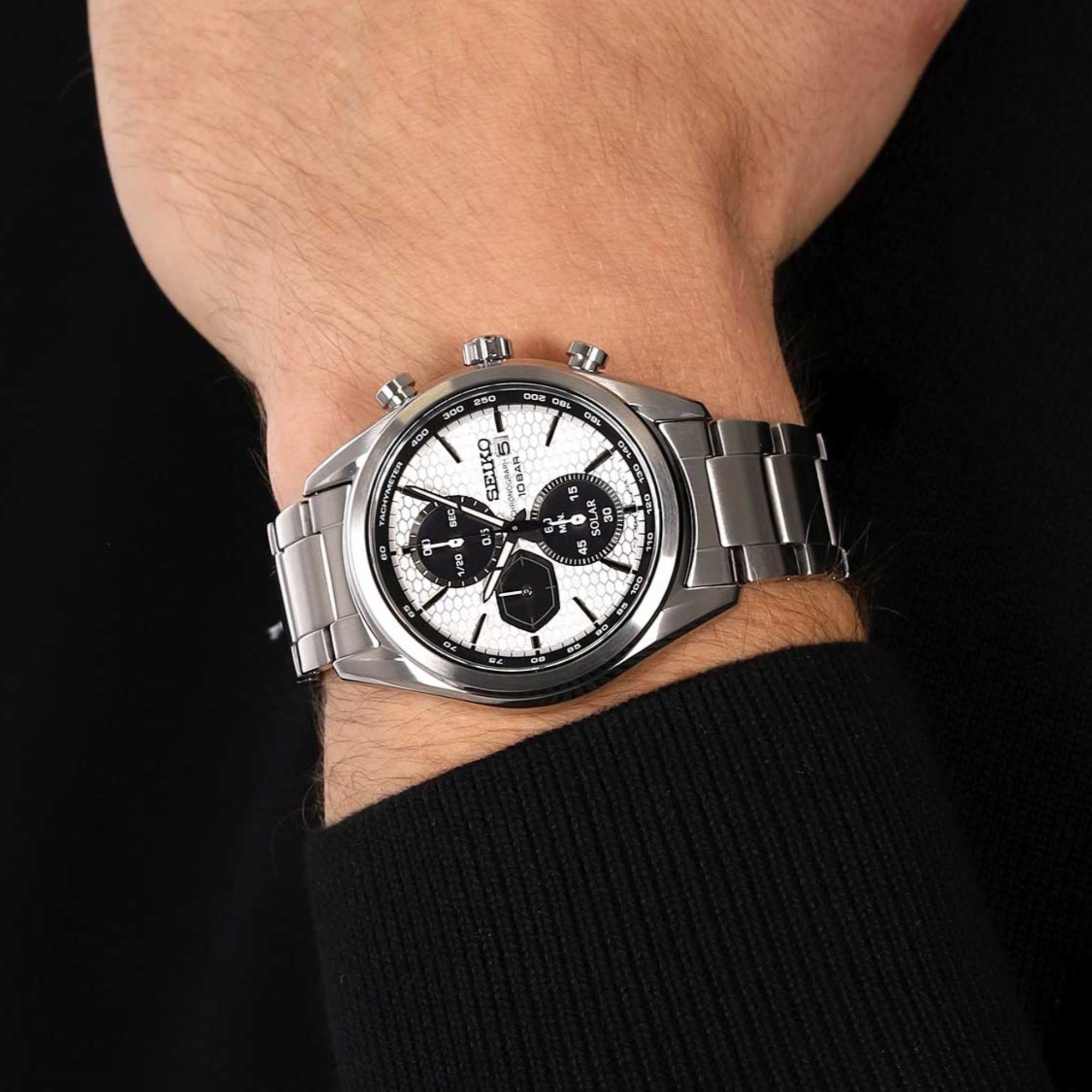Seiko Conceptual Solar Quartz White/Silver Chronograph Dial Steel Bracelet Men’s Watch SSC769P1