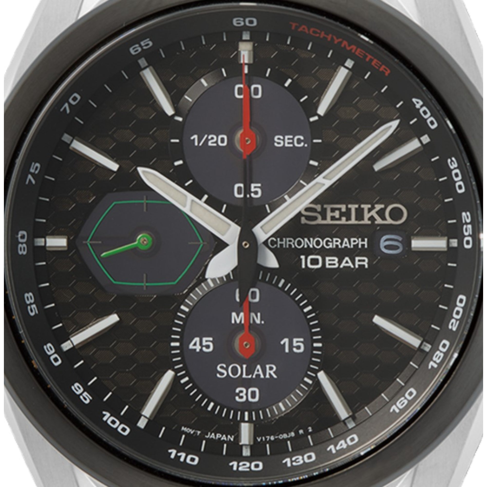 Seiko Conceptual Solar Quartz Black Chronograph Dial Steel Bracelet Men's Watch SSC803P1