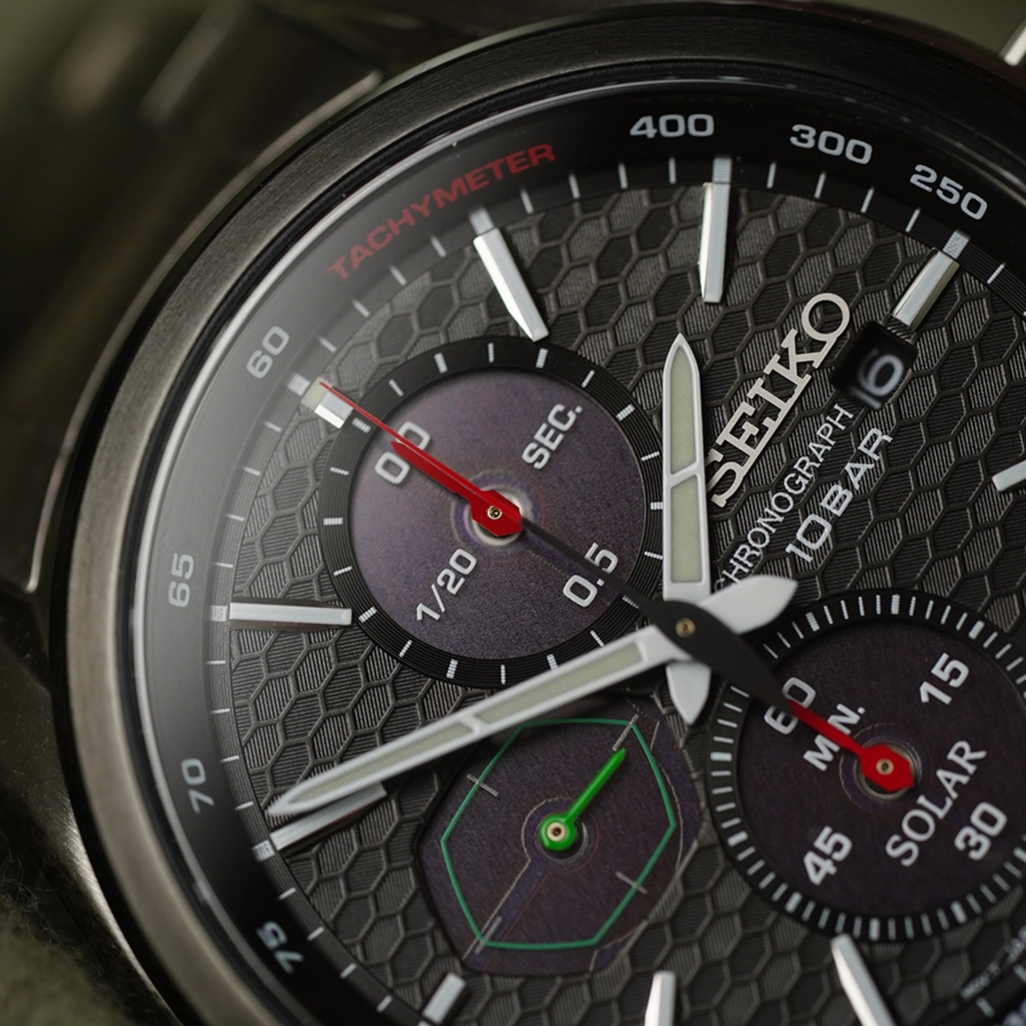 Seiko Conceptual Solar Quartz Black Chronograph Dial Steel Bracelet Men's Watch SSC803P1