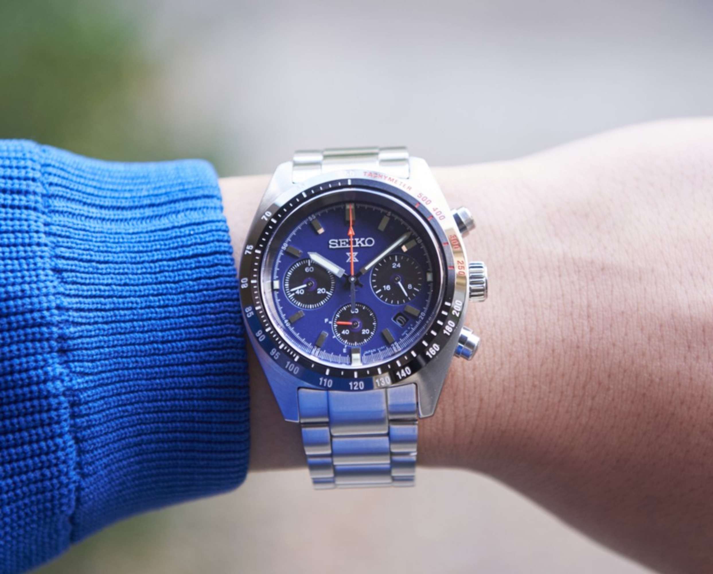Seiko Prospex Speedtimer 1969 Recreation Solar Quartz Blue Dial Steel Bracelet Men's Watch SSC815P1
