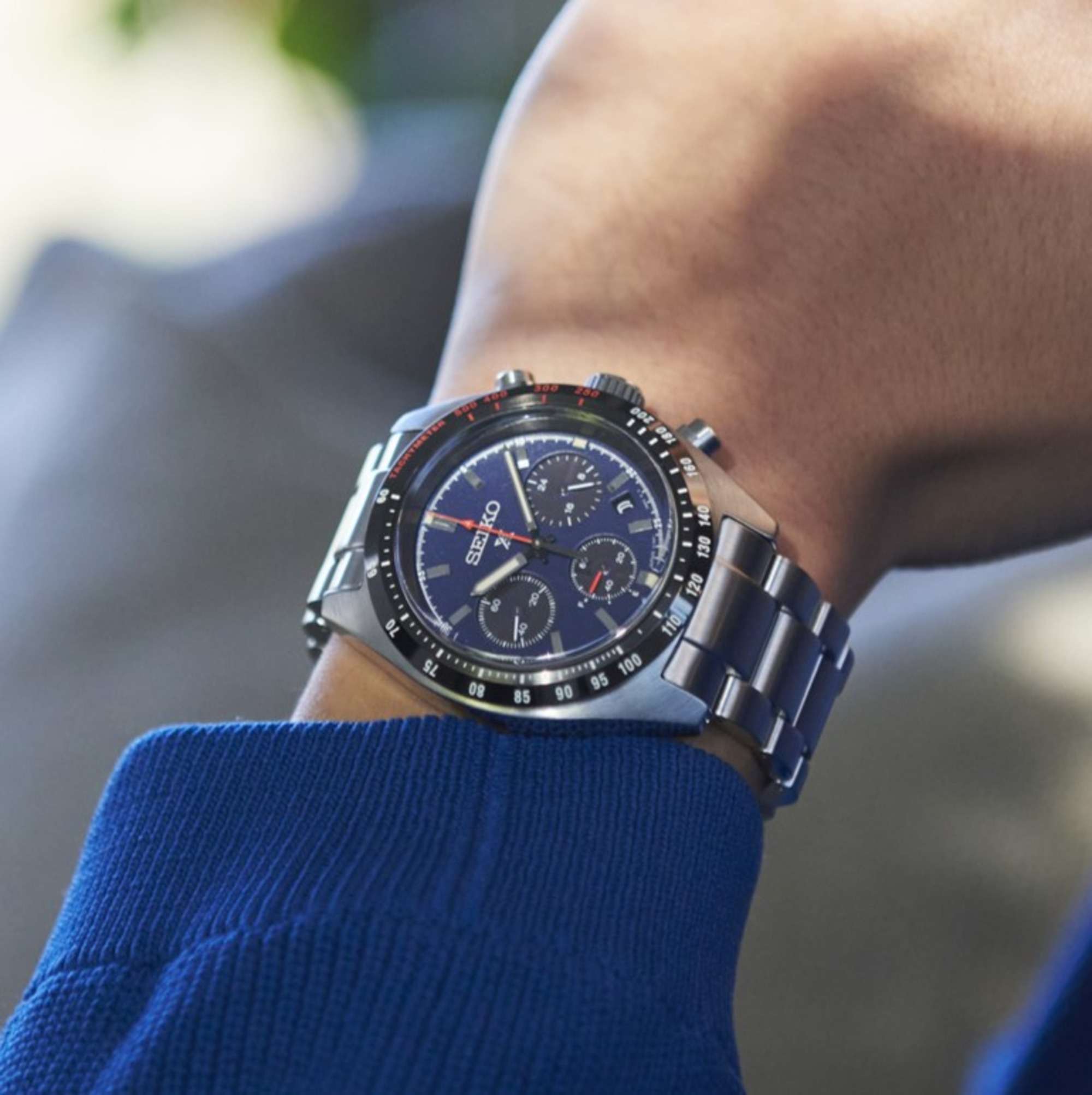 Seiko Prospex Speedtimer 1969 Recreation Solar Quartz Blue Dial Steel Bracelet Men's Watch SSC815P1