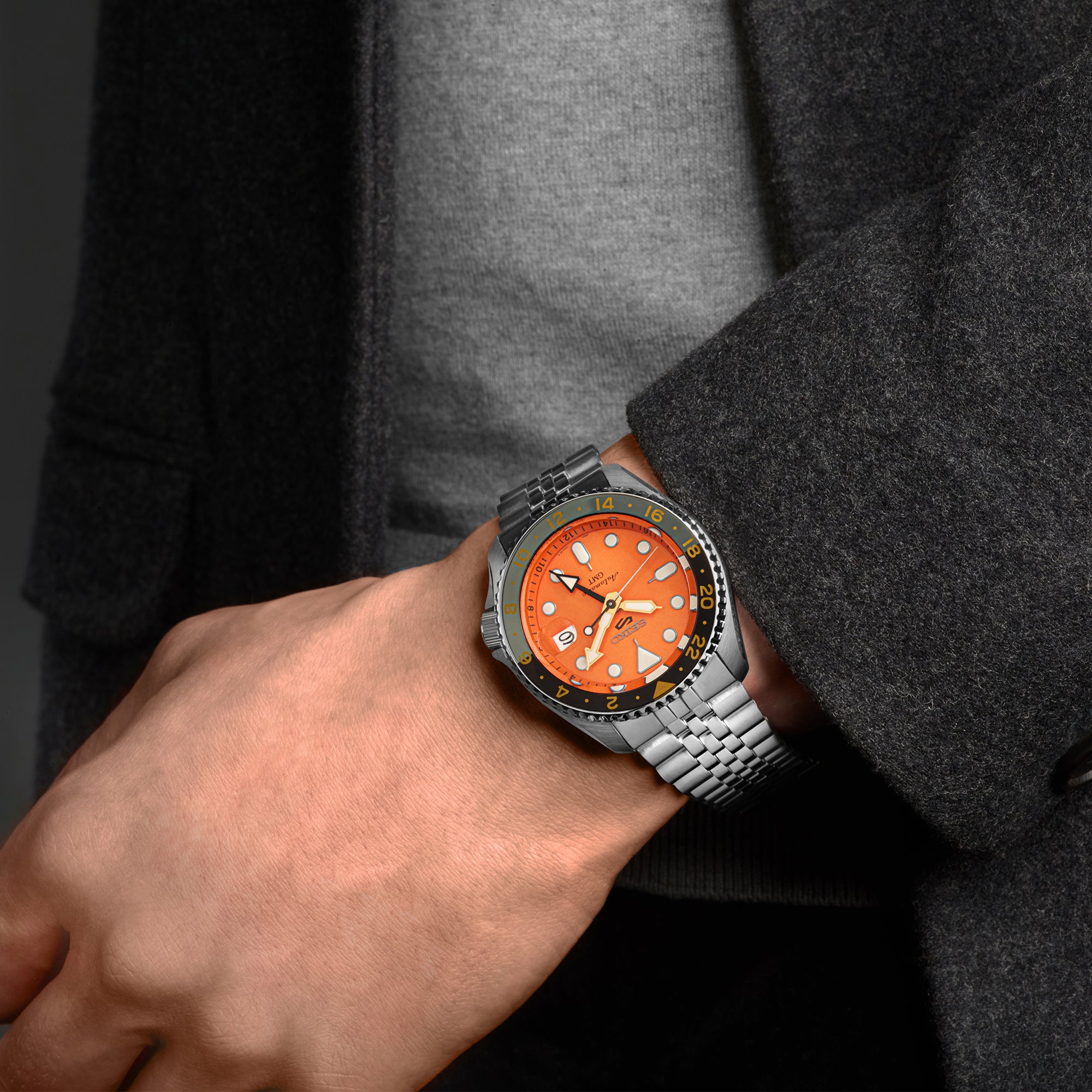 Seiko 5 Sports GMT 'Mikan Orange Dial SKX Re-Interpretation Men's Watch SSK005K1