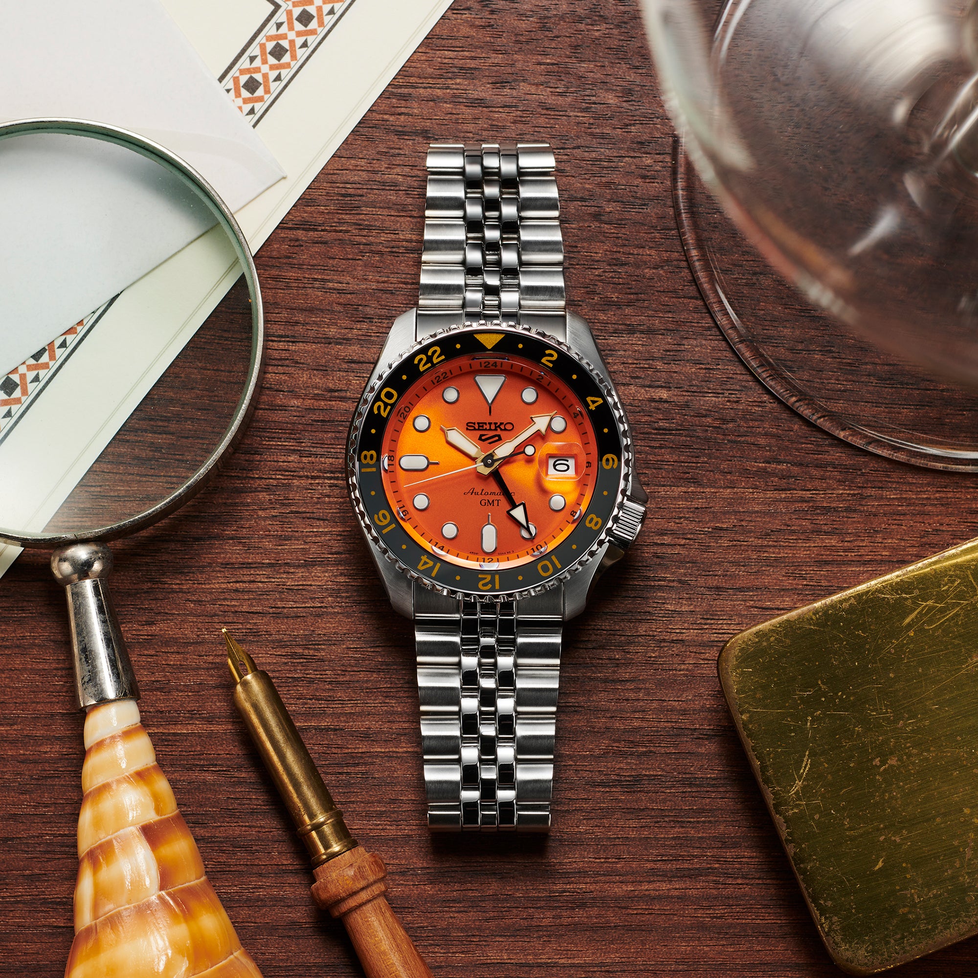Seiko 5 Sports GMT 'Mikan Orange Dial SKX Re-Interpretation Men's Watch SSK005K1