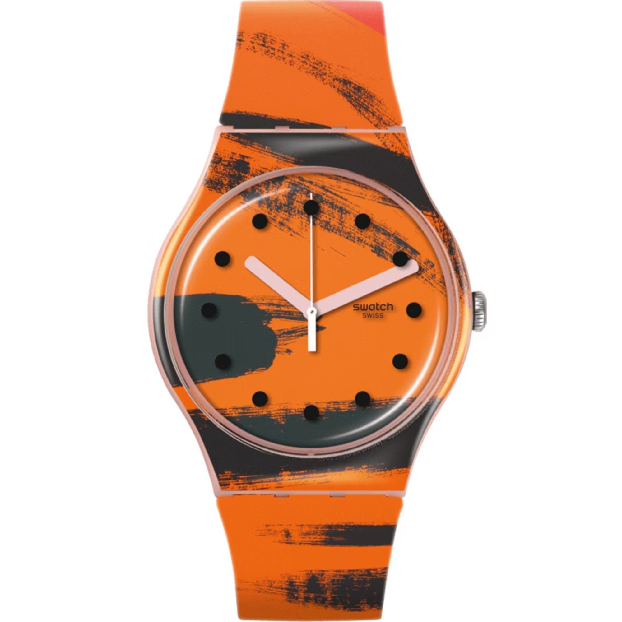 Swatch Barns-Graham's Orange and Red on Pink Dial Silicone Strap Unisex Watch SUOZ362C