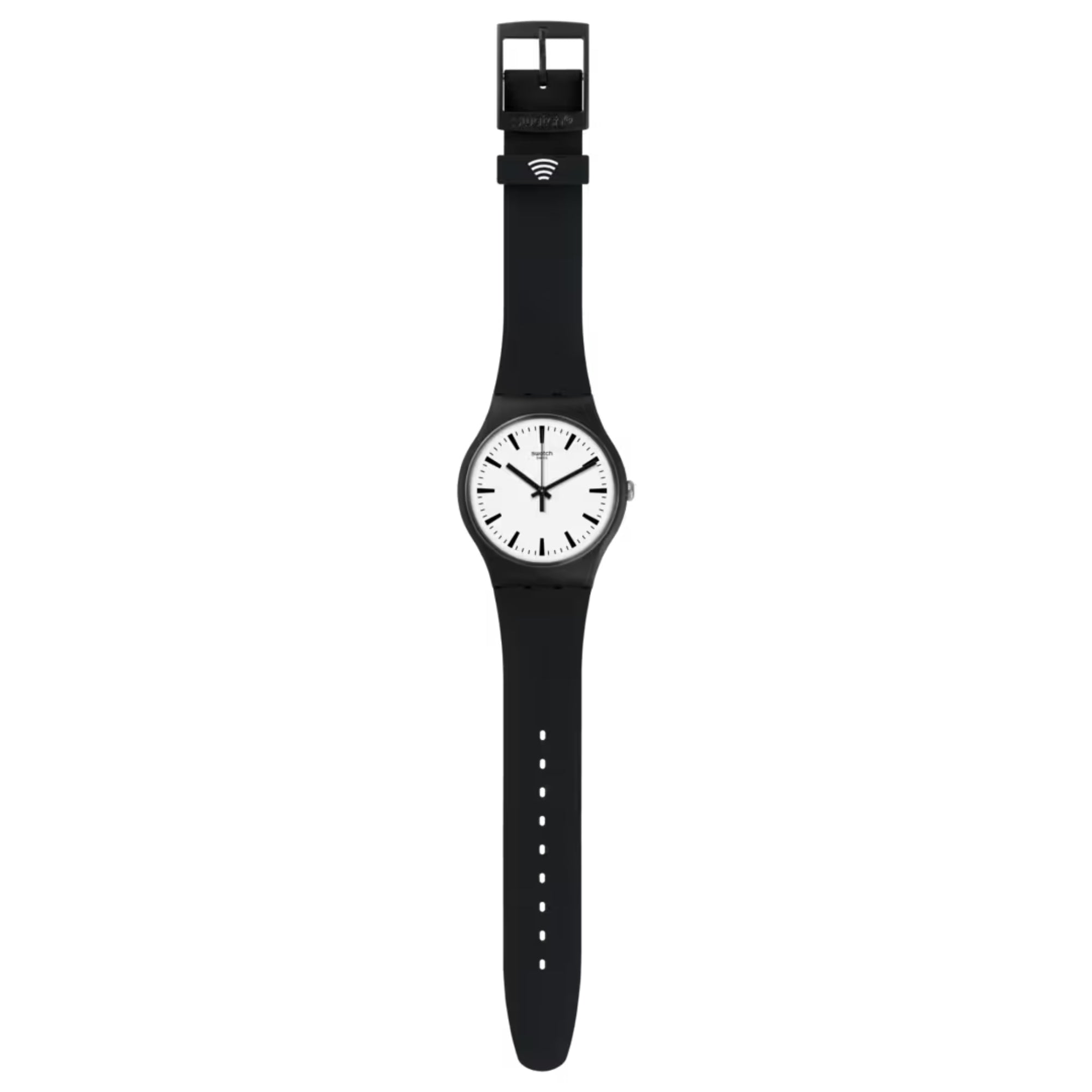 Swatch SwatchPAY! Blackback Pay Quartz White Dial Black Silicone Strap Unisex Watch SVIB105-5300