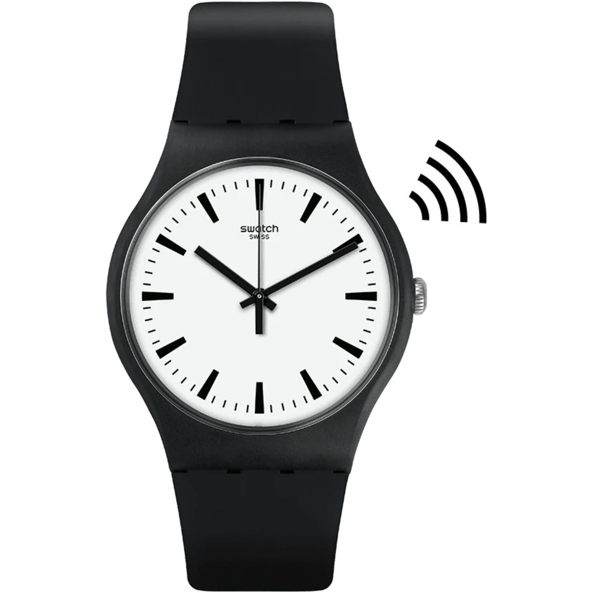 Swatch SwatchPAY! Blackback Pay Quartz White Dial Black Silicone Strap Unisex Watch SVIB105-5300