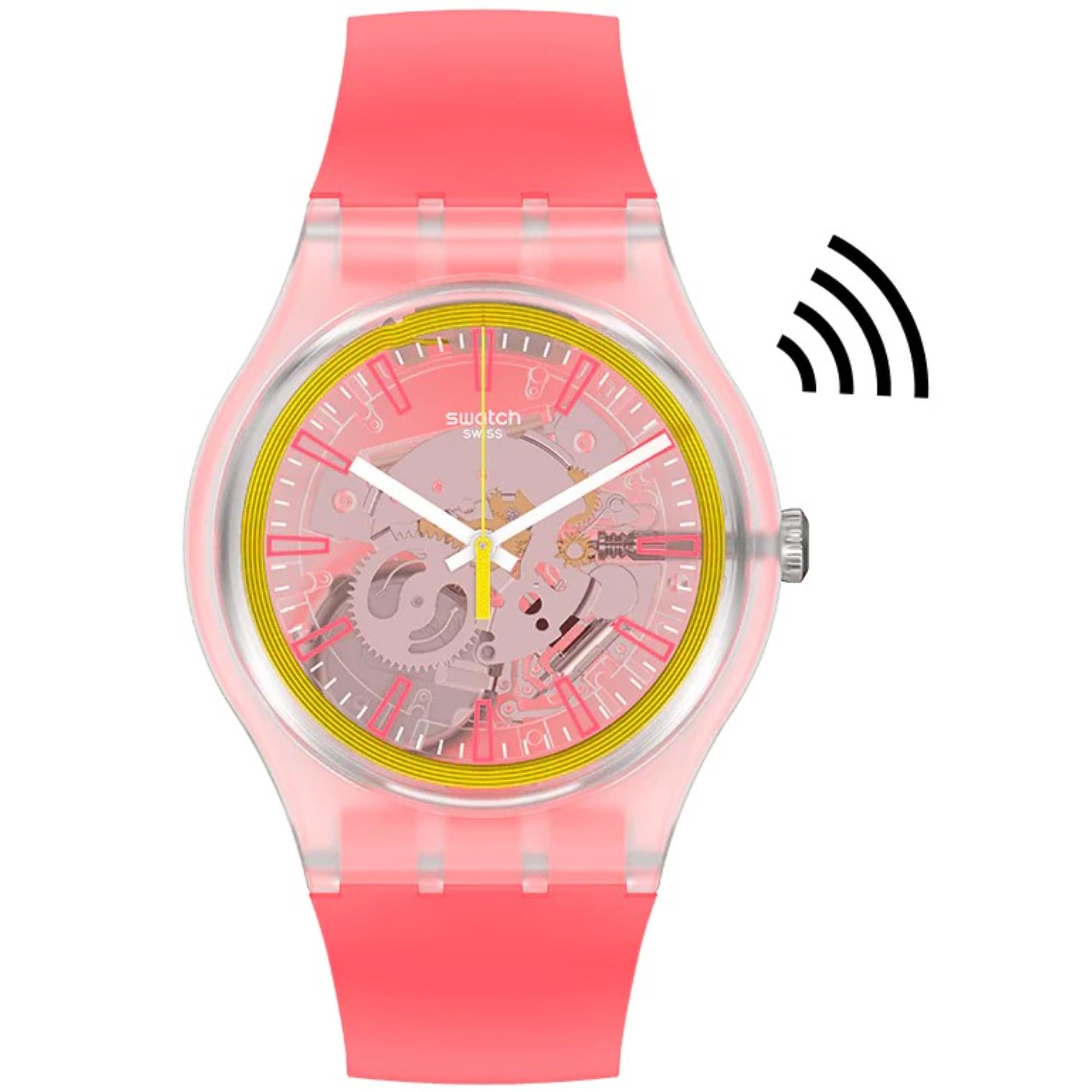 Swatch Originals Fragole Pay! Transparent Dial Silicone Strap Unisex Watch SVIK104-5300