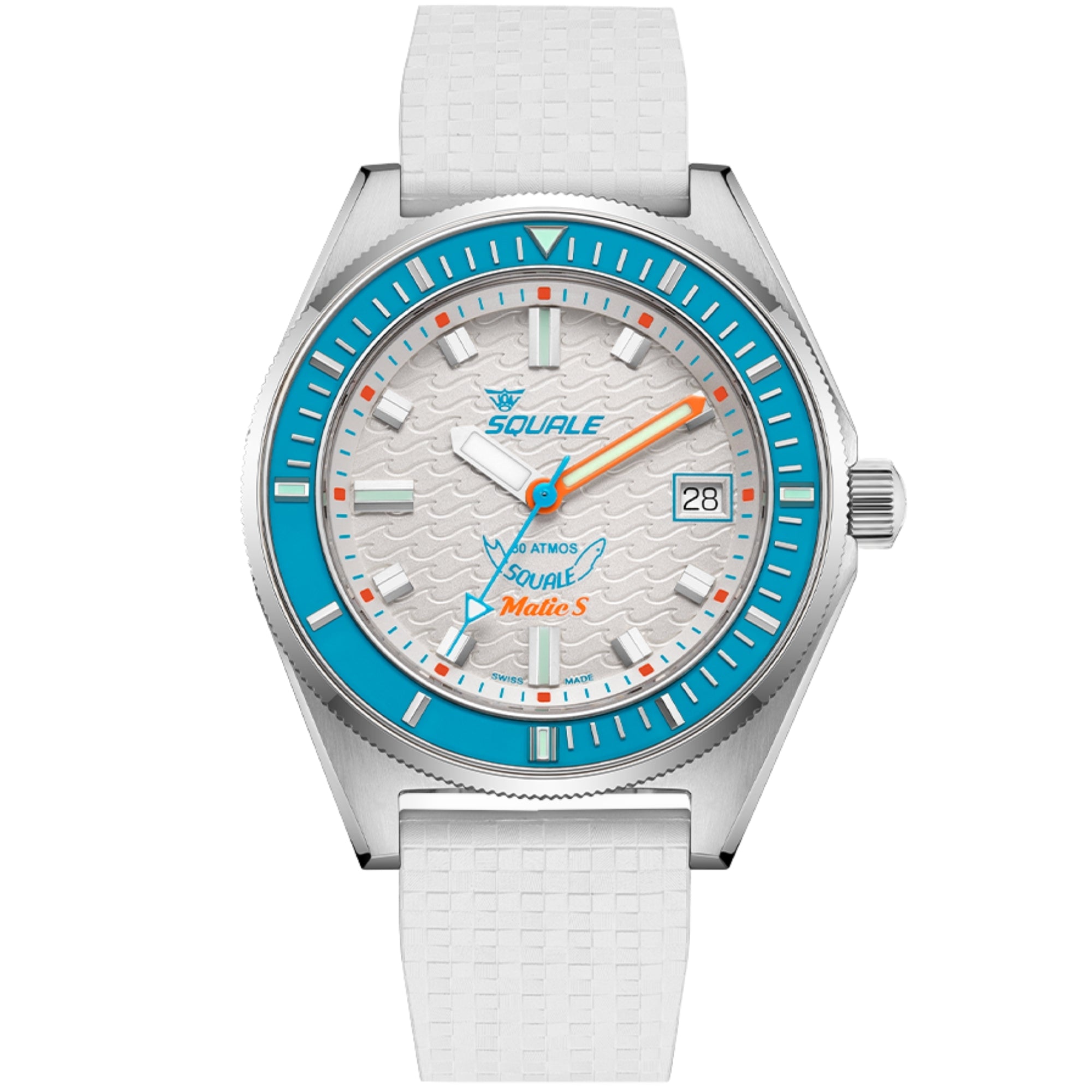 Squale Matic S 39.5mm White Dial Rubber Mens Automatic Watch MATICLBWT.MRWT