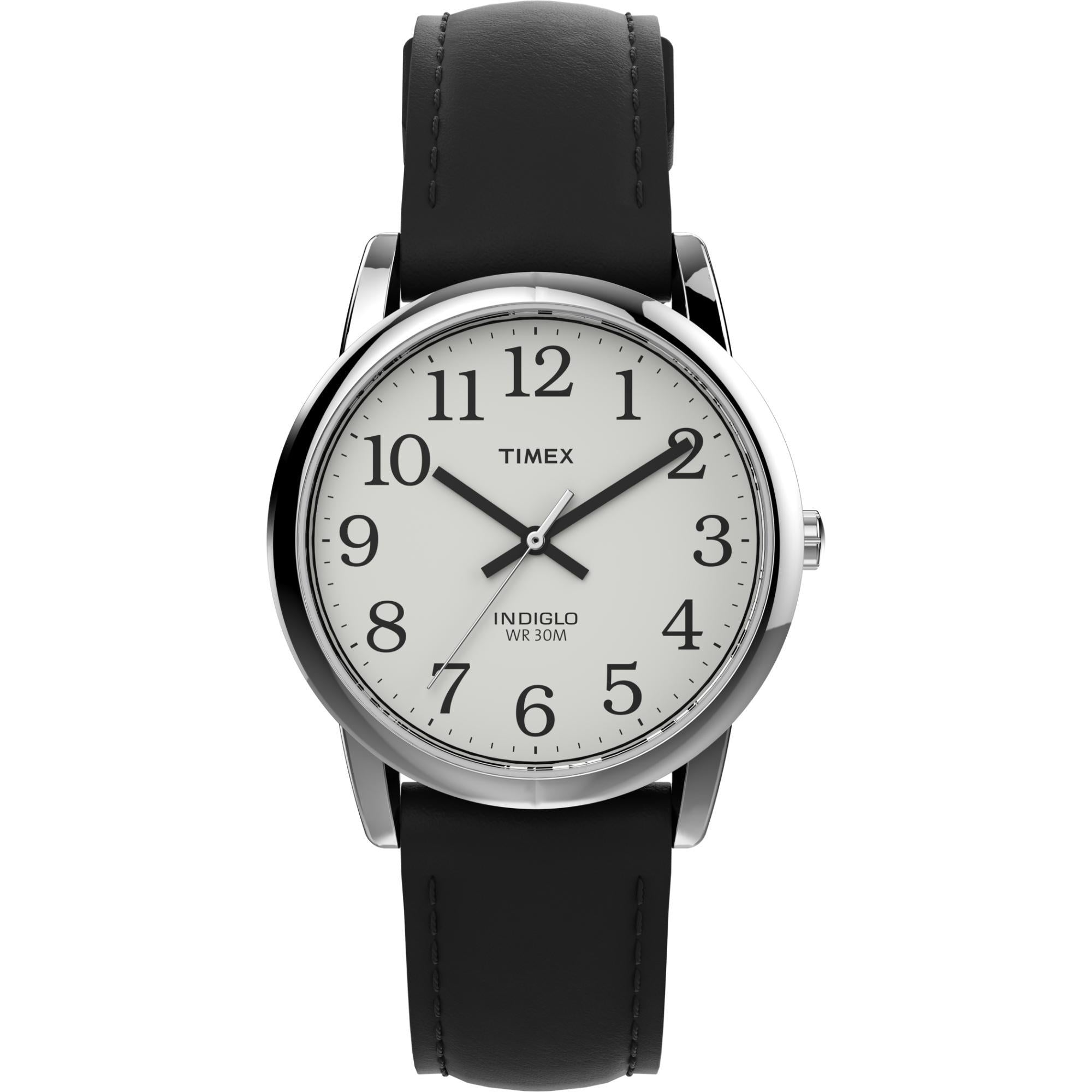 Timex Easy Reader White Dial Black Leather Strap Women's Watch T20501