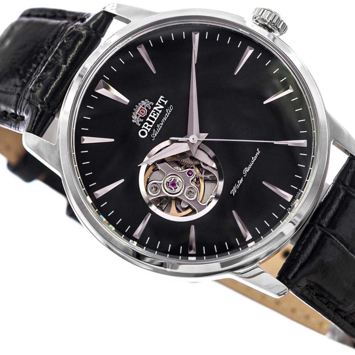 Orient Contemporary Open Heart Automatic Black Dial Leather Strap Men’s Watch TAG02004B0