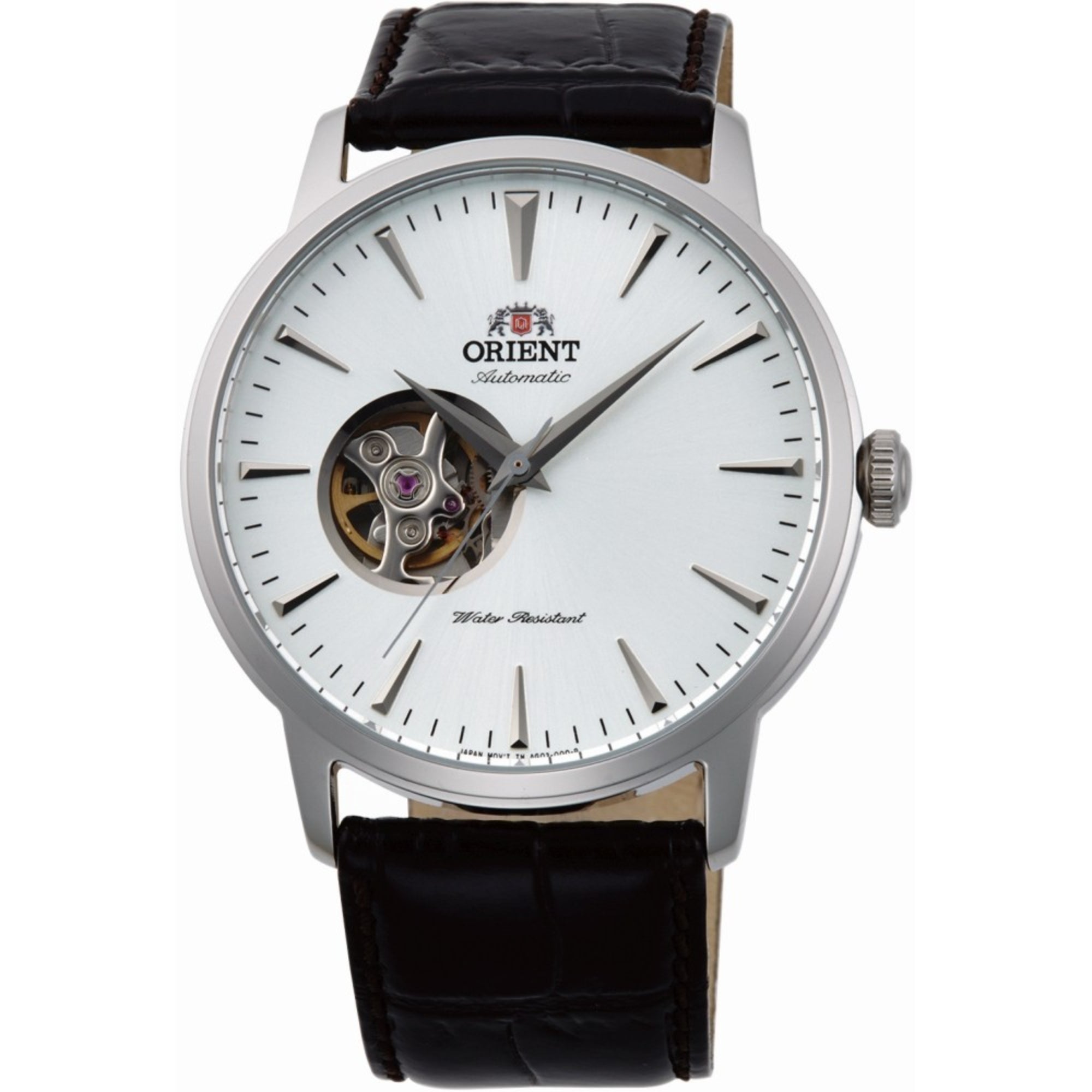 Orient Esteem II Contemporary Open Heart Automatic White Dial Leather Strap Men’s Watch TAG02005W0