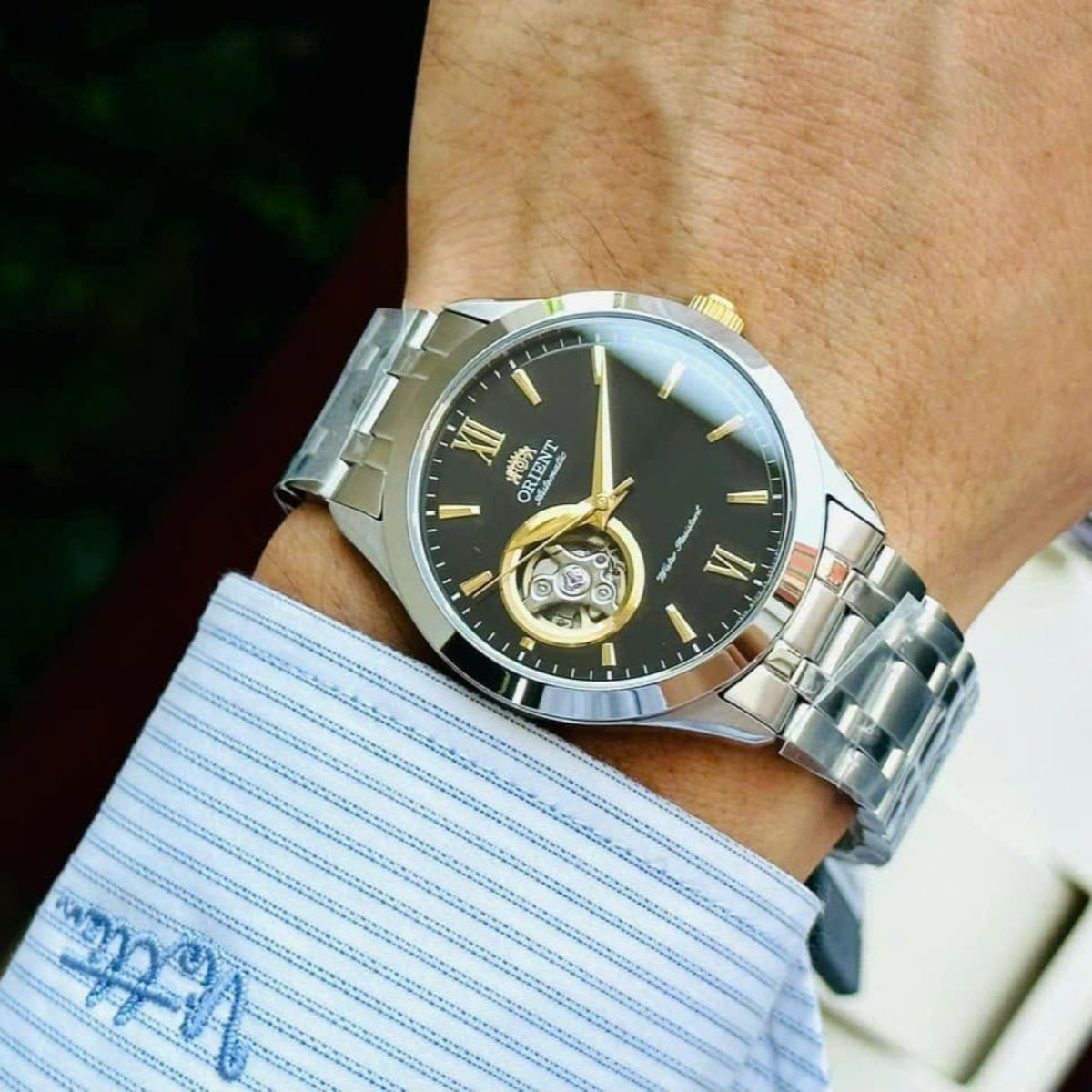 Orient Contemporary Open Heart Black Dial Steel Strap Men's Watch TAG03002B0