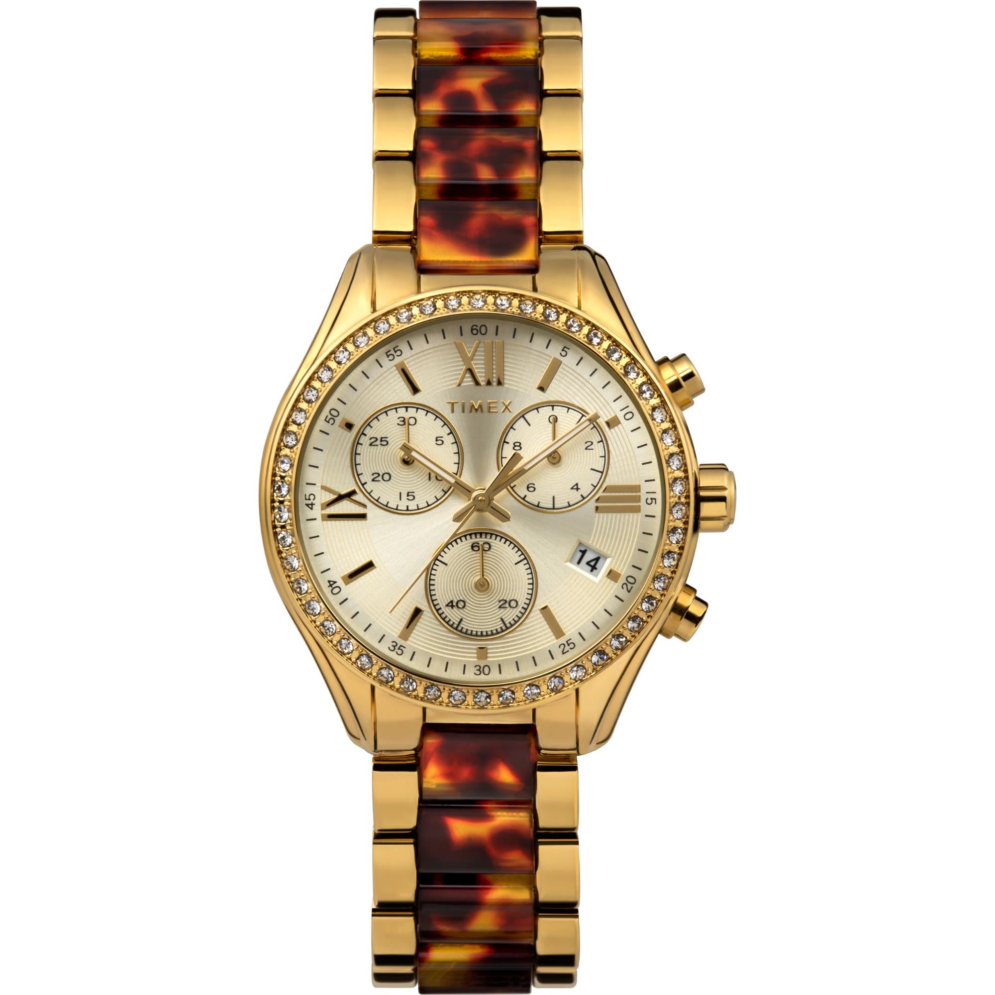 Timex Classic Chronograph Gold Dial Alloy Steel Strap Women's Watch TW2V74800