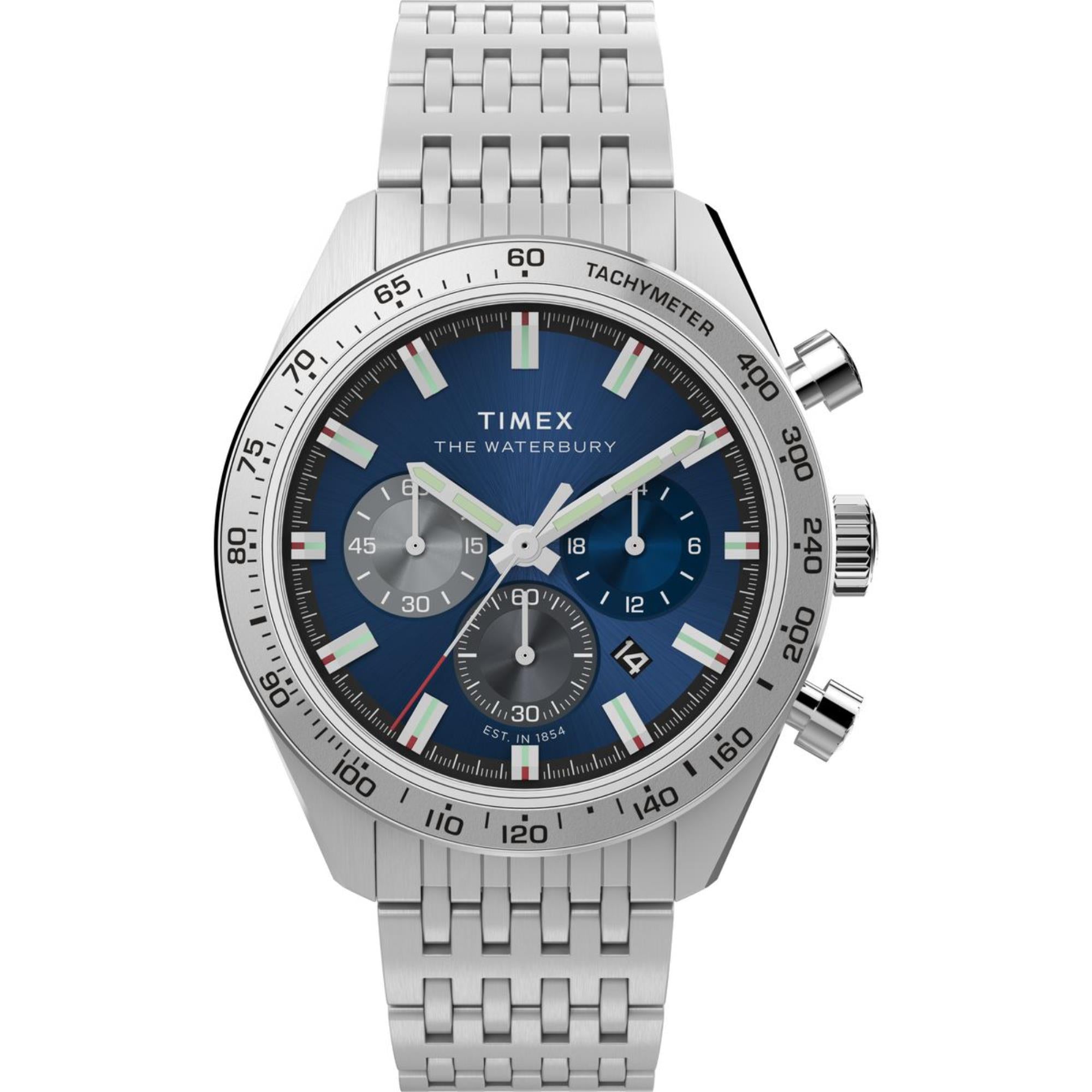 Timex Waterbury Traditional Chronograph Blue Dial Steel Strap Men's Watch TW2Y18500