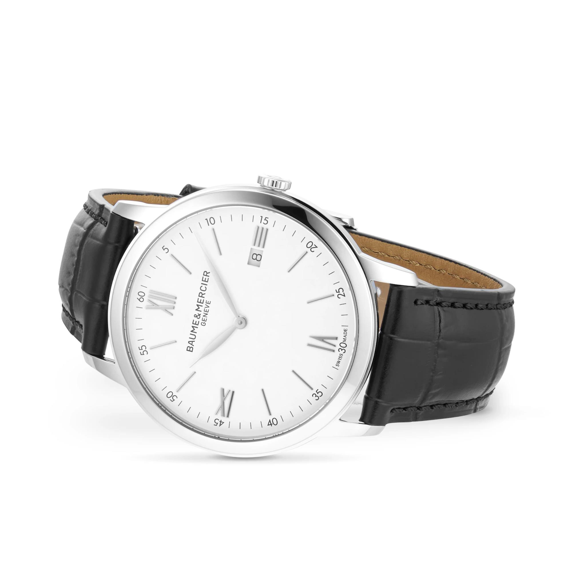 Baume & Mercier Classima Quartz White Dial Black Leather Strap Men’s Watch BM0A10323