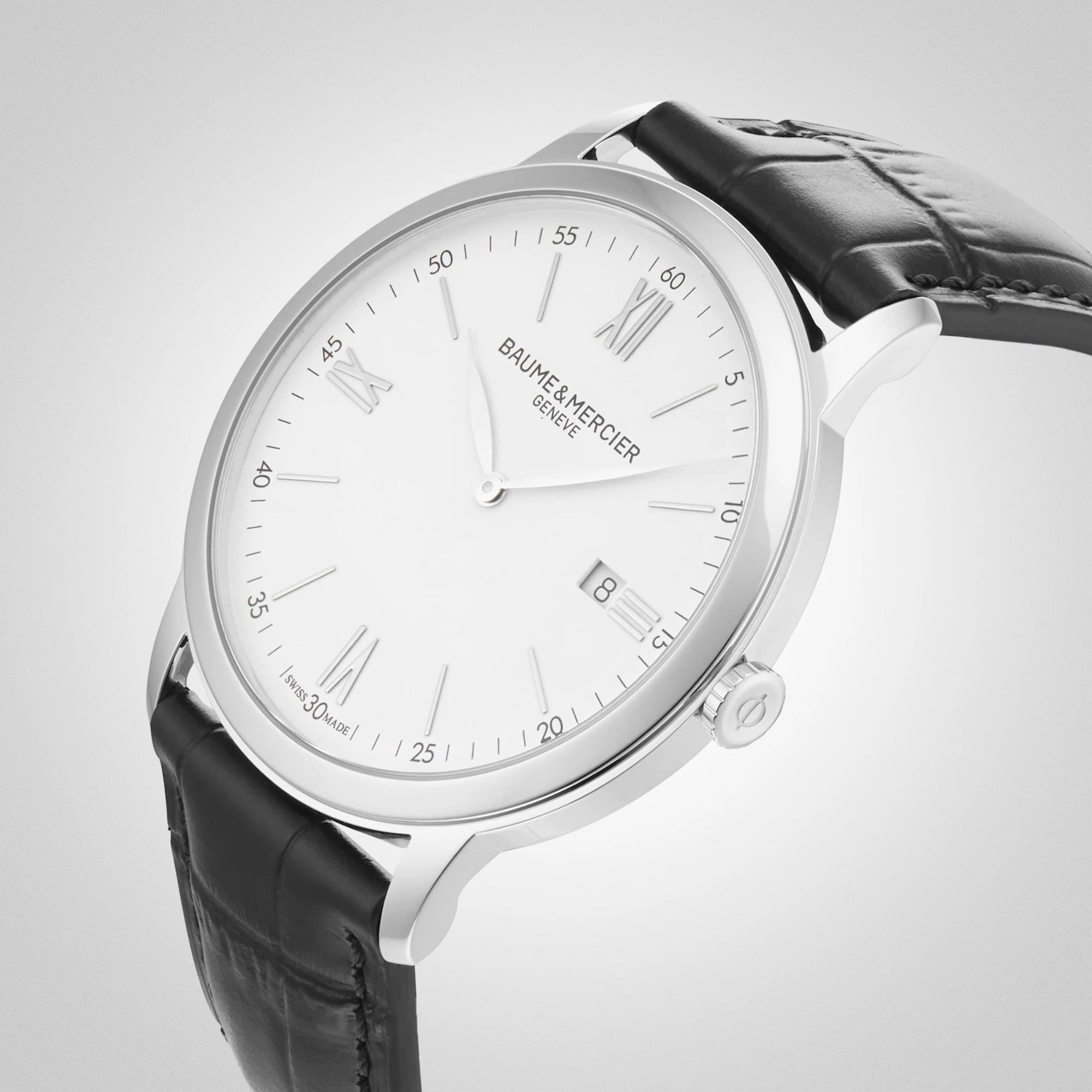 Baume & Mercier Classima Quartz White Dial Black Leather Strap Men’s Watch BM0A10323