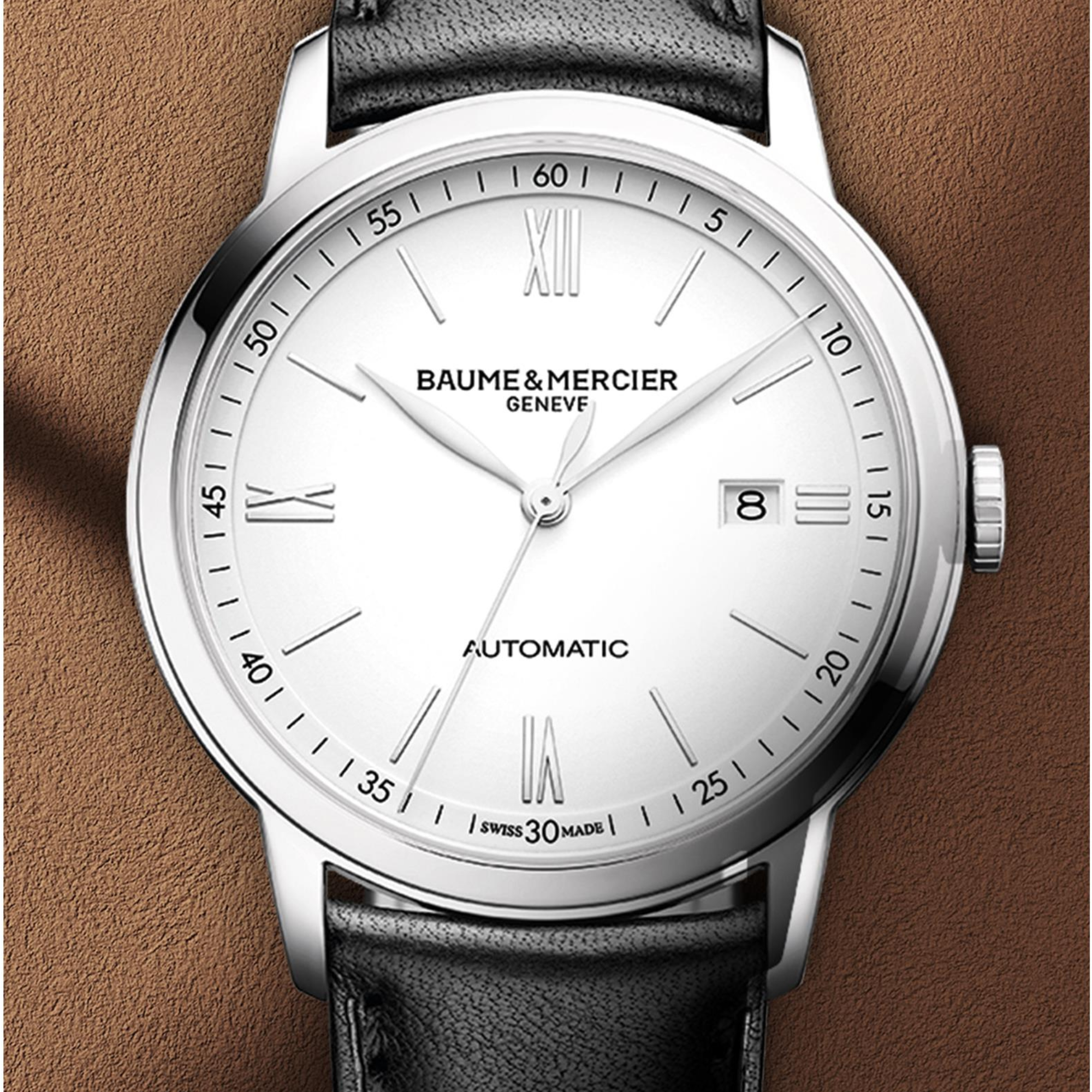 Baume & Mercier Classima Automatic White Dial Black Leather Strap Men's Watch BM0A10332