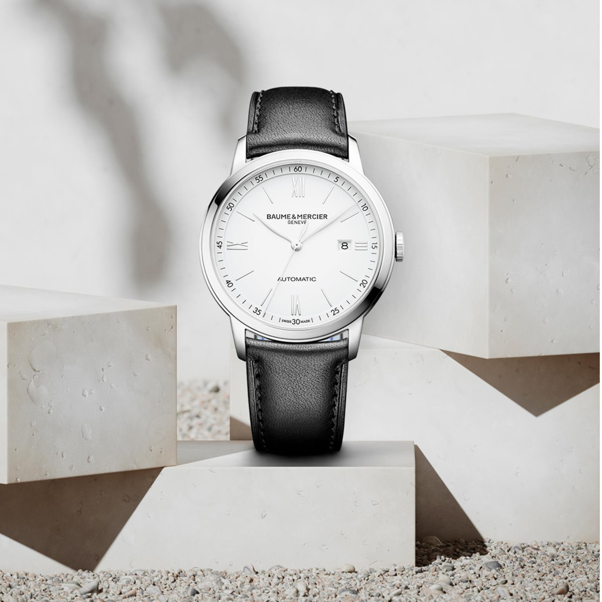 Baume & Mercier Classima Automatic White Dial Black Leather Strap Men's Watch BM0A10332