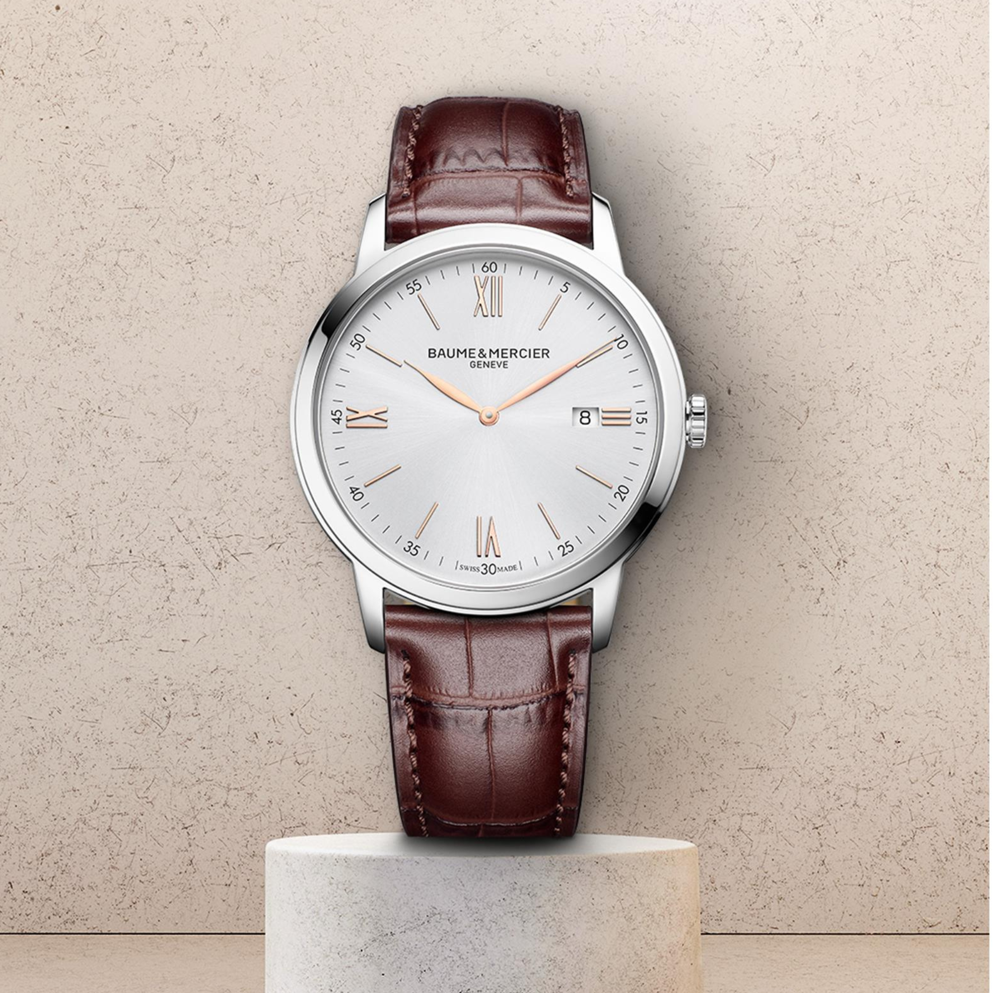 Baume & Mercier Classima Quartz White Dial Brown Leather Strap Men’s Watch BM0A10415