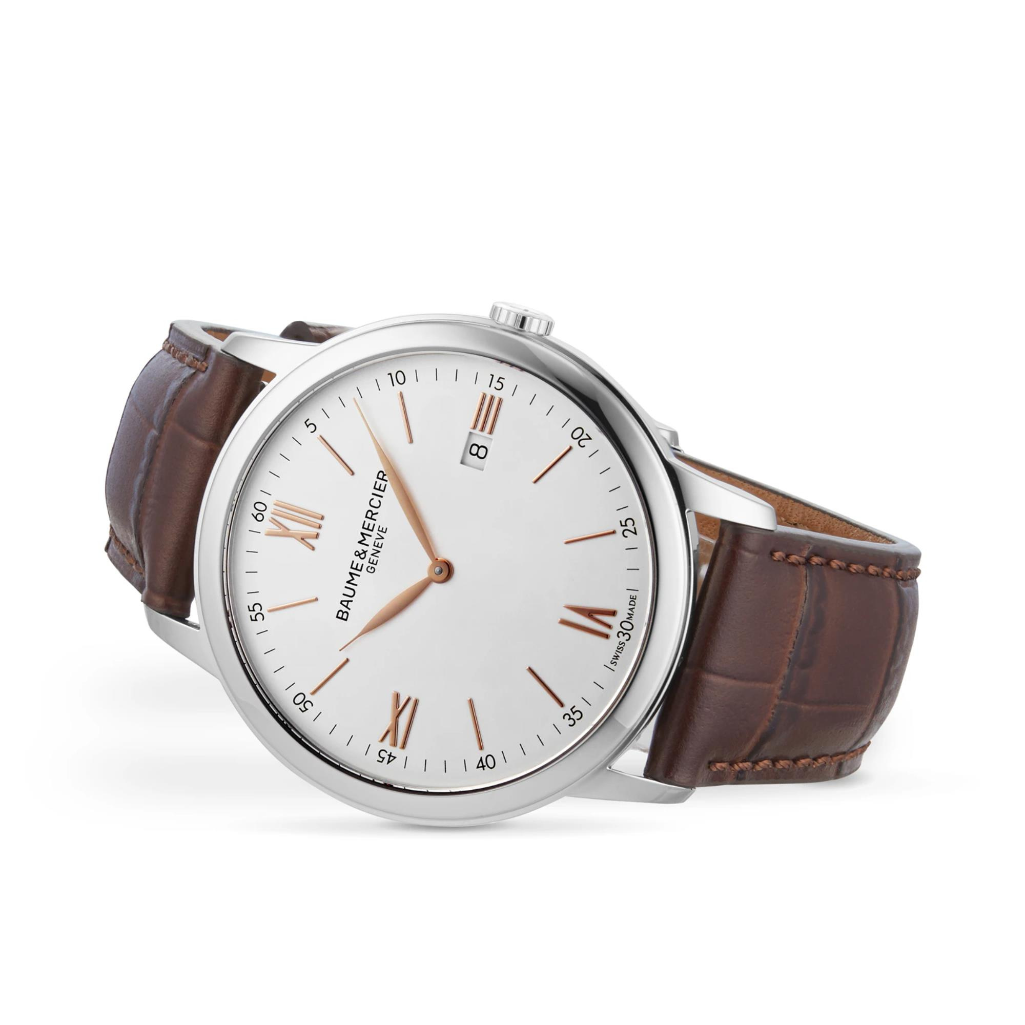Baume & Mercier Classima Quartz White Dial Brown Leather Strap Men’s Watch BM0A10415