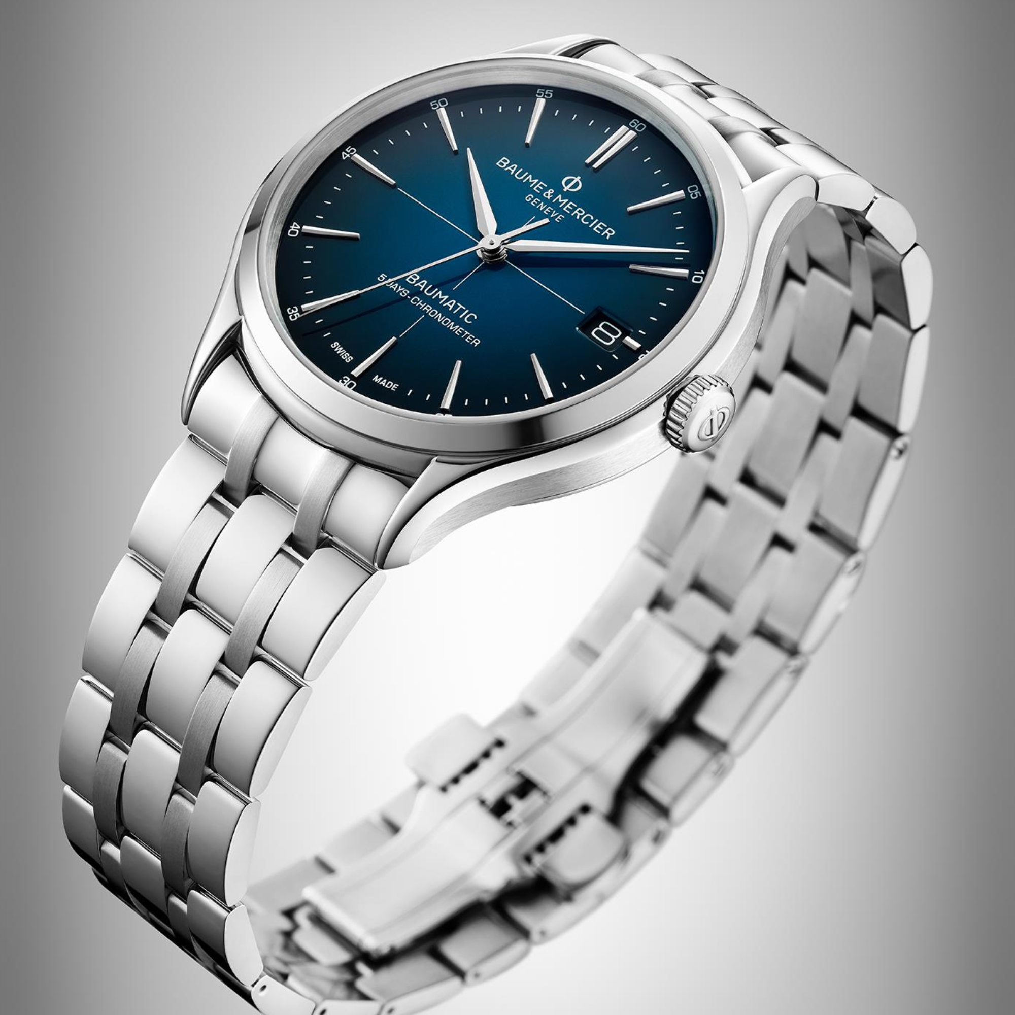 Baume & Mercier Clifton Baumatic Automatic Blue Dial Stainless Steel Bracelet Men’s Watch BM0A10468