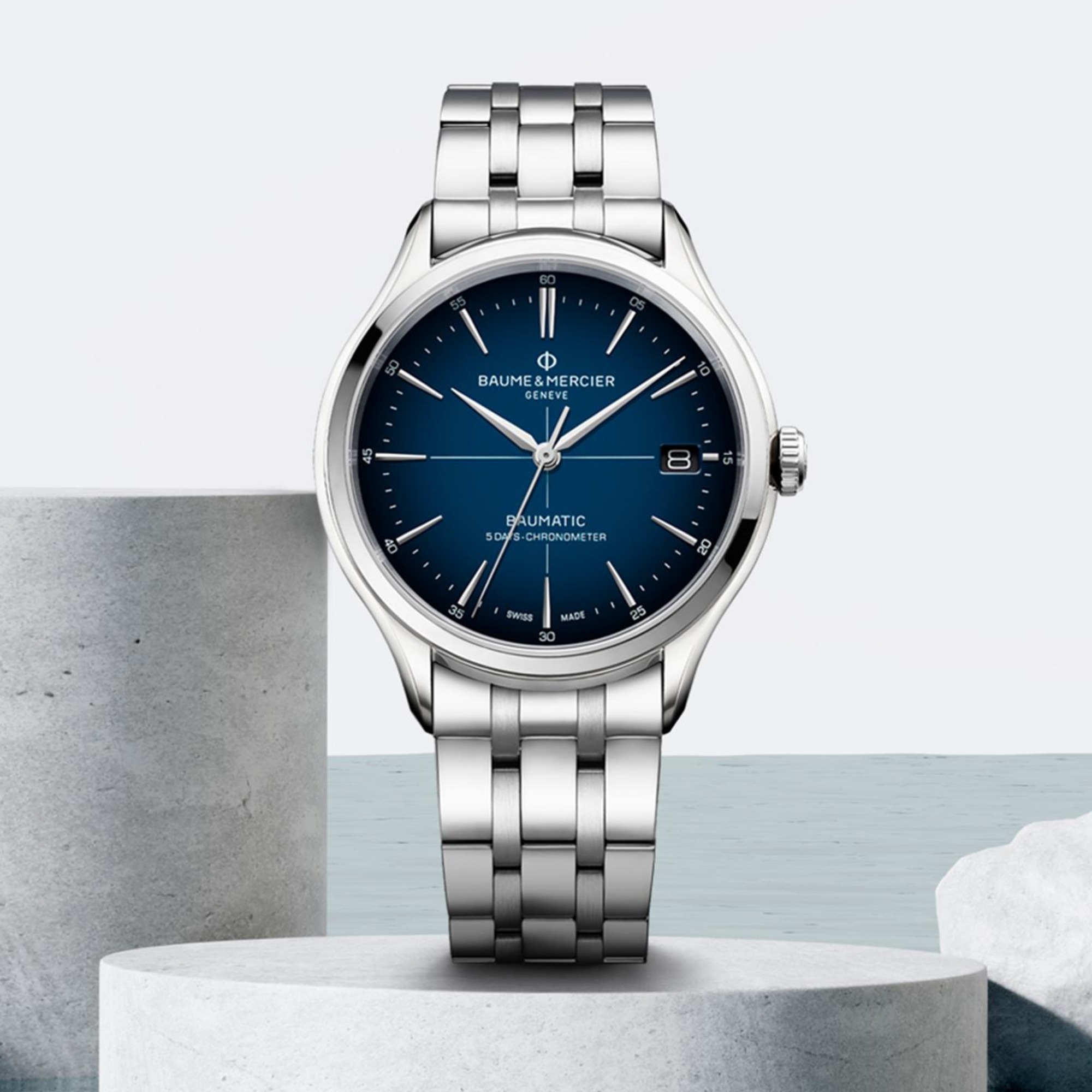 Baume & Mercier Clifton Baumatic Automatic Blue Dial Stainless Steel Bracelet Men’s Watch BM0A10468