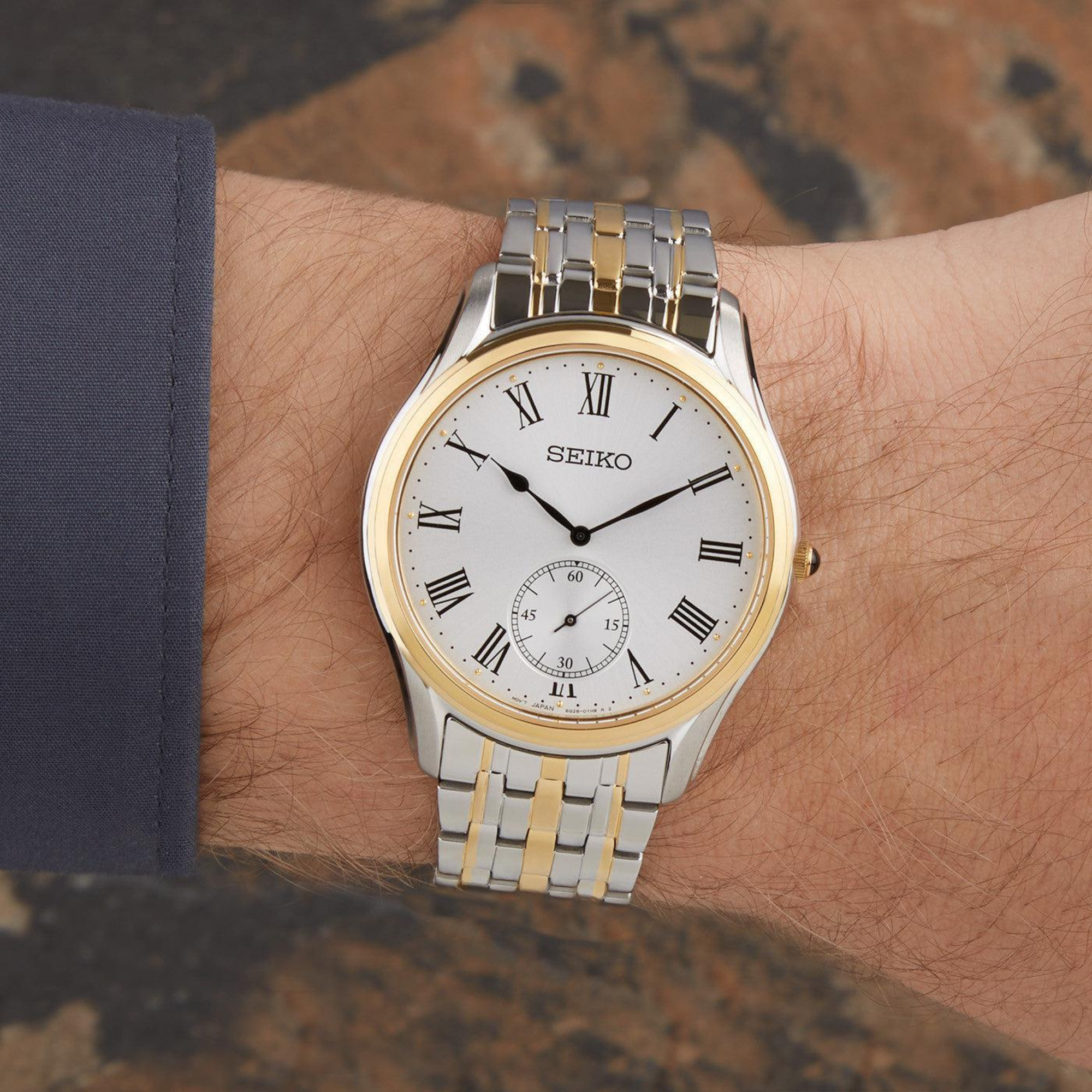 Seiko Conceptual Quartz White Dial Two-Tone Gold/Silver Steel Bracelet Men's Watch SRK048P1