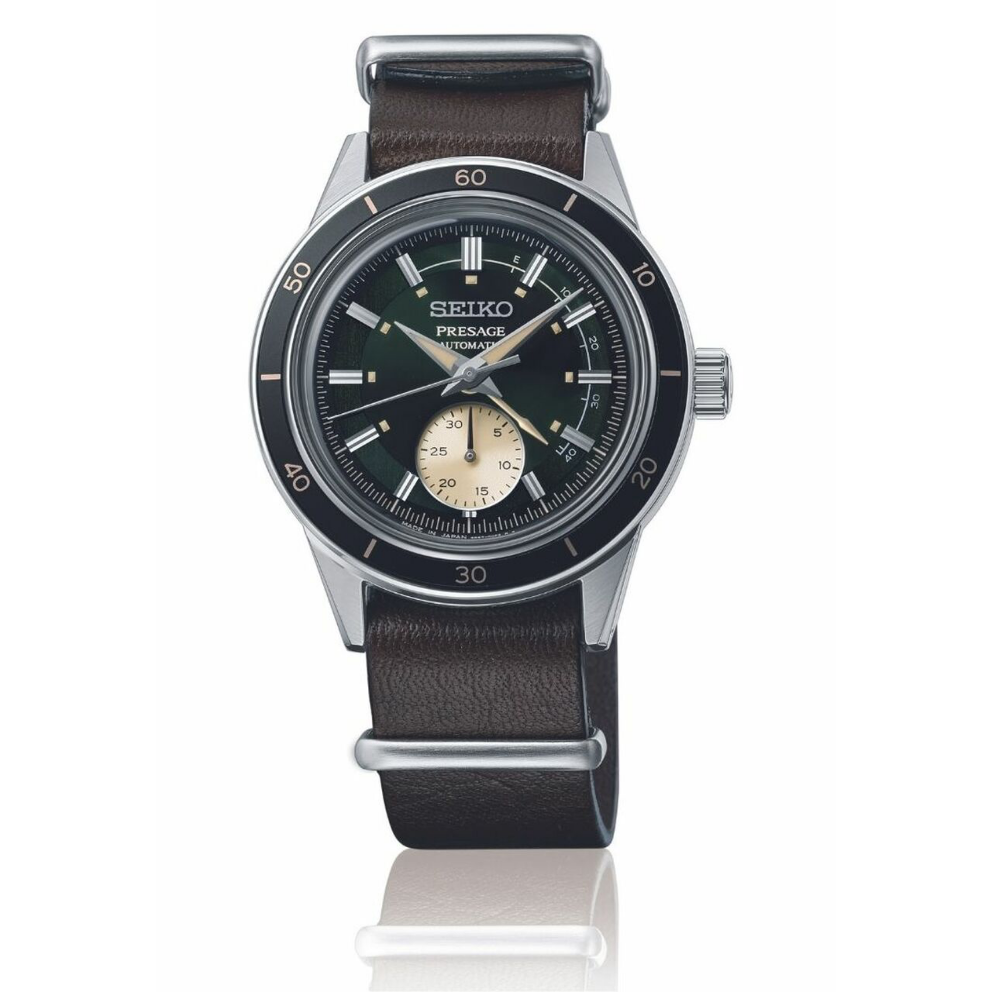 Seiko Presage Style 60s Automatic Green Dial Brown Leather Strap Men's Watch SSA451J1