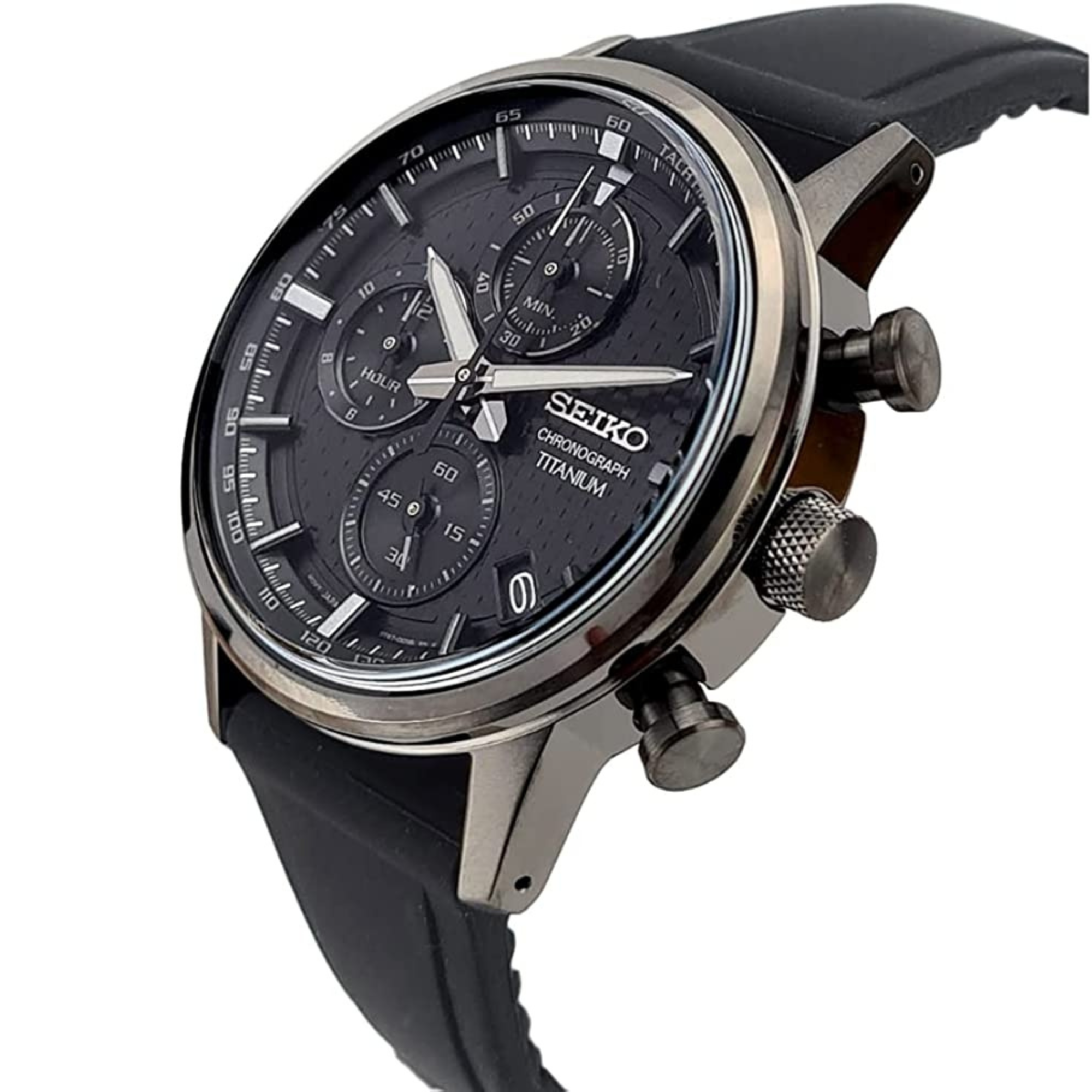 Seiko Conceptual Titanium Chronograph Black Dial Black Silicone Strap Men's Watch SSB393P1