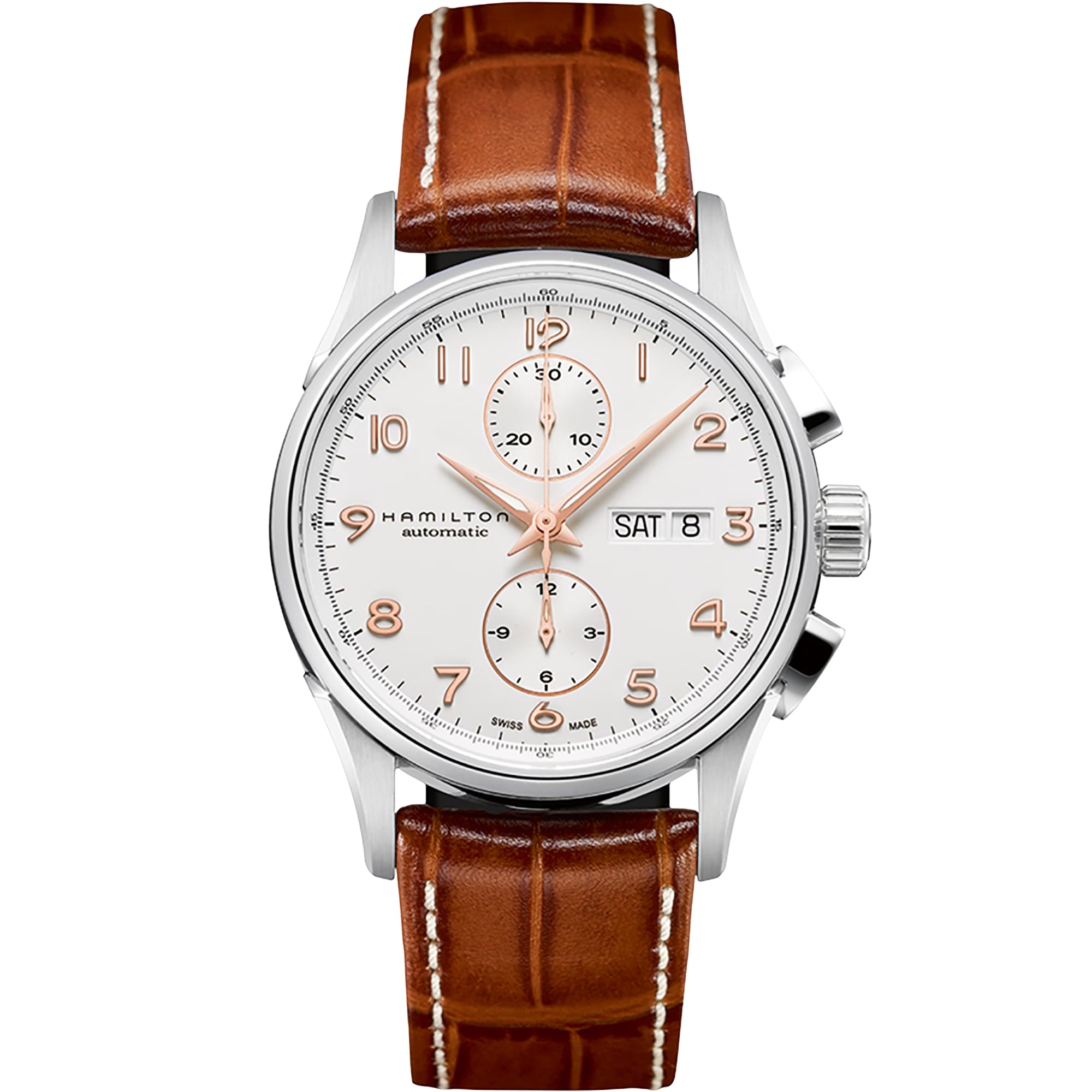 Hamilton Jazzmaster 41mm Chronograph White Dial Leather Mens Automatic  Watch H32576515