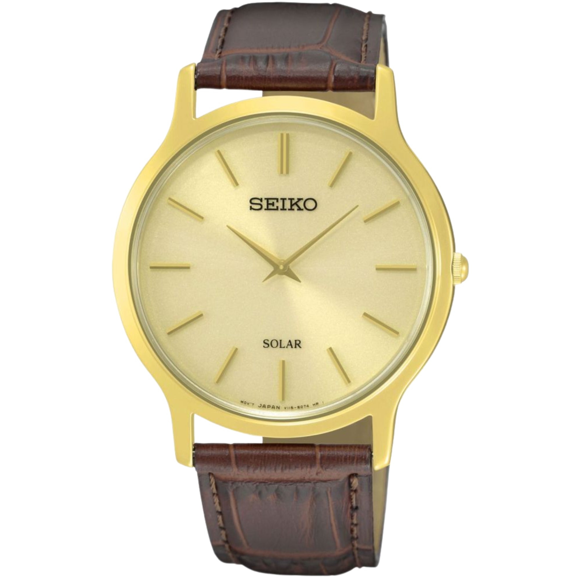 Seiko Solar Brown Leather Strap Gold Dial Men's Watch SUP870P1