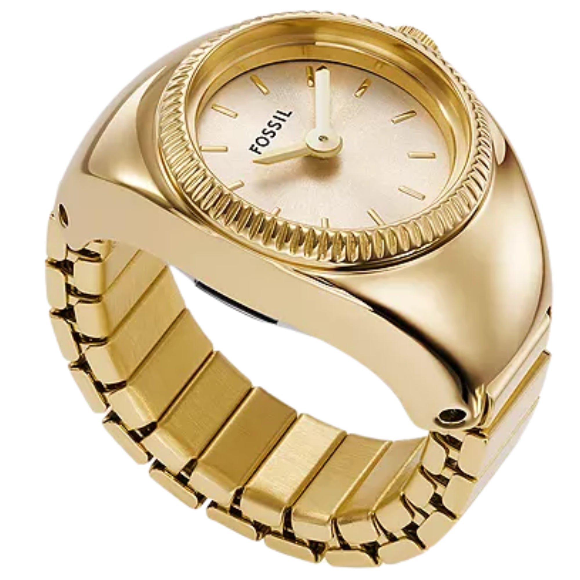 Fossil 15mm Gold Dial Steel Ladies Quartz Ring Watch ES5246