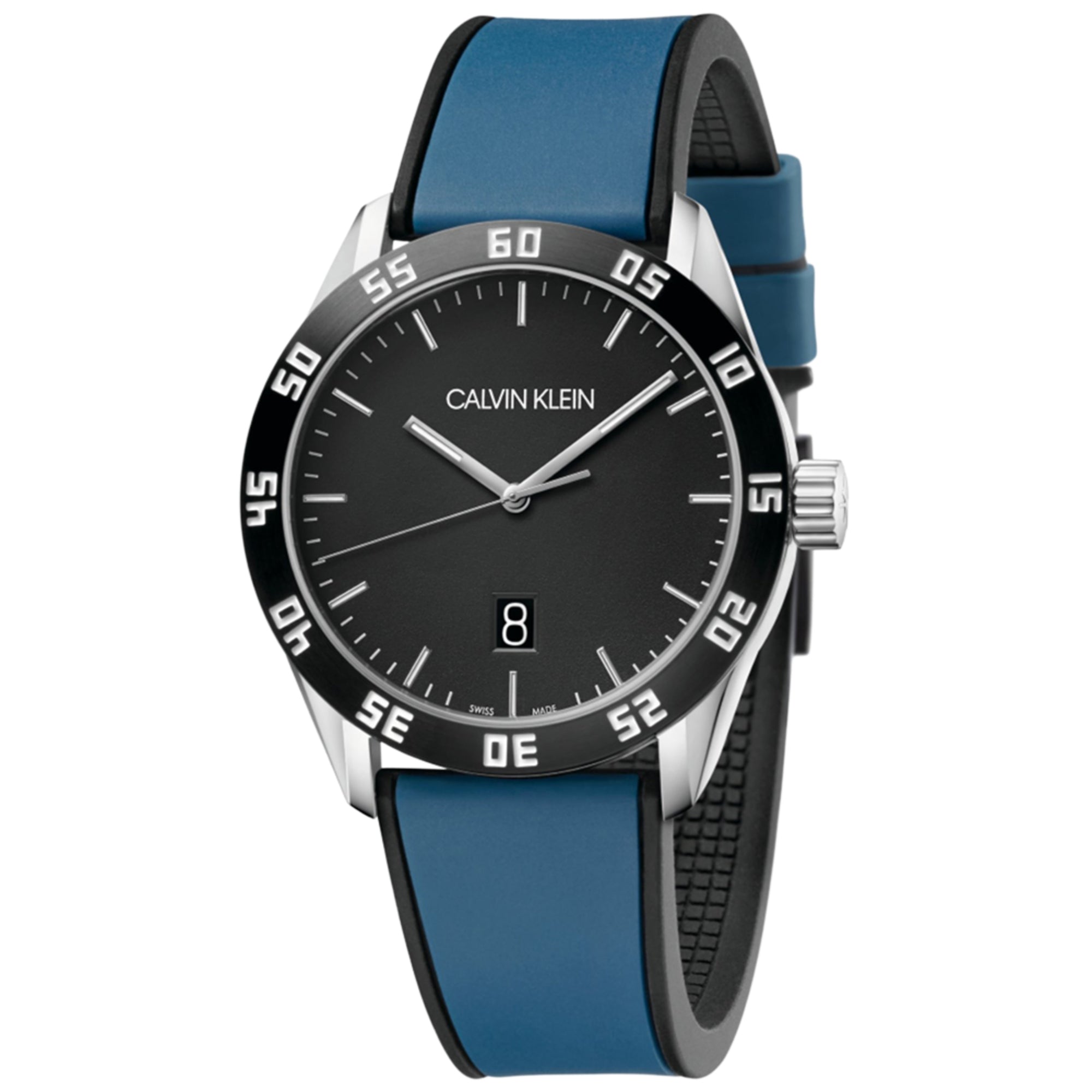Calvin Klein Limited Edition Compete Quarz Schwarzes Zifferblatt Blauer Gummiarmband Uhr