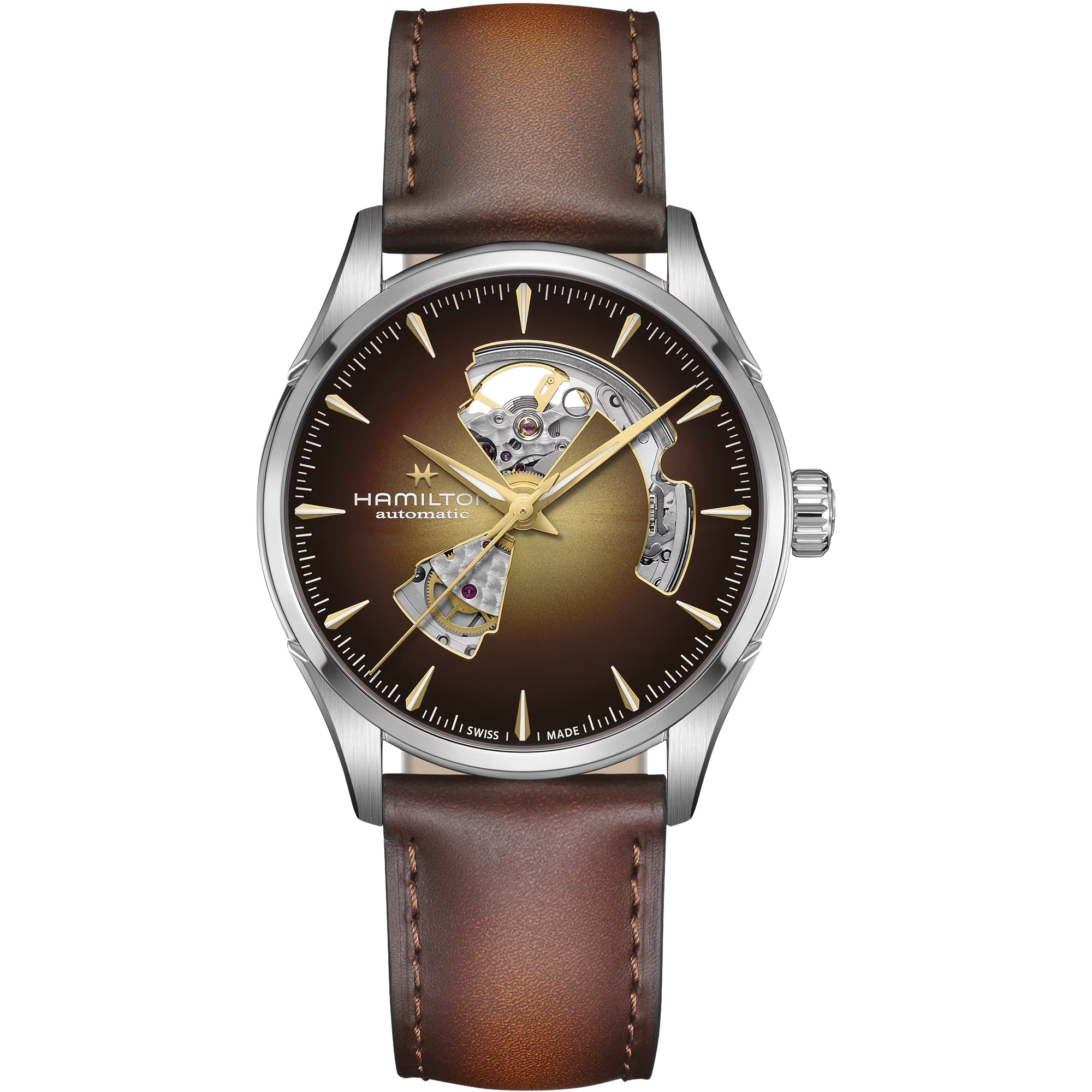 Hamilton Jazzmaster 42mm Open Heart Brown Dial Leather Mens Automatic Watch H32705501