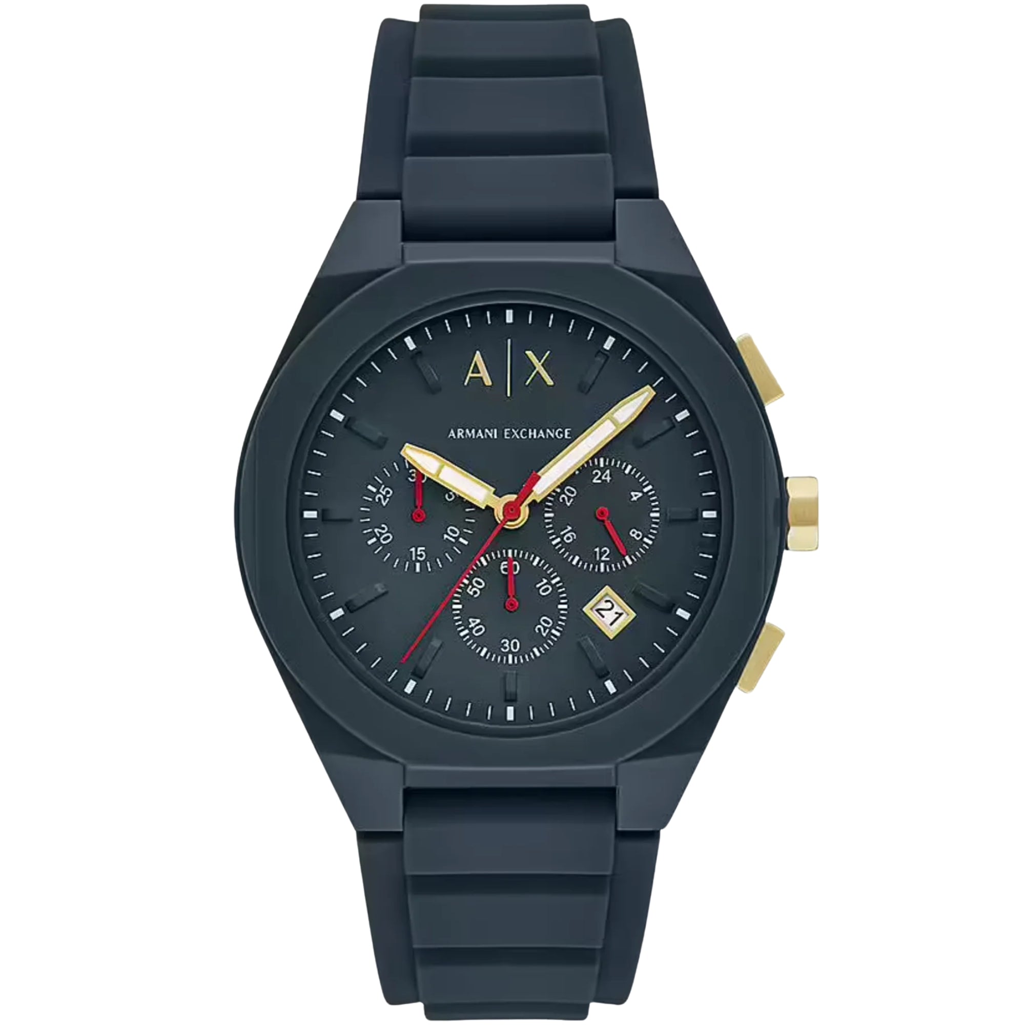 Armani Exchange Rafael 44mm Chronograph Blue Dial Silicone Mens Quartz Watch AX4168