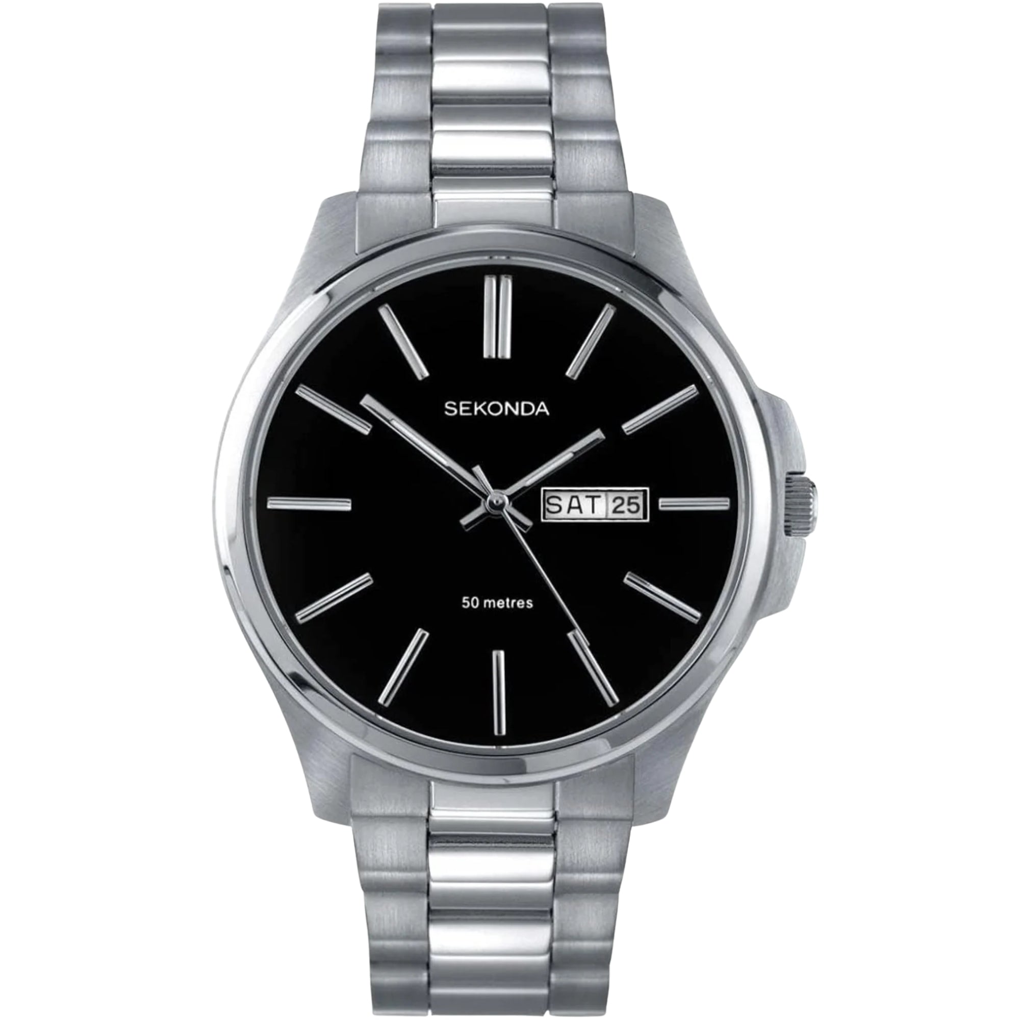 Sekonda Classic Quarz Schwarzes Zifferblatt Edelstahlarmband Herren Uhr 3381