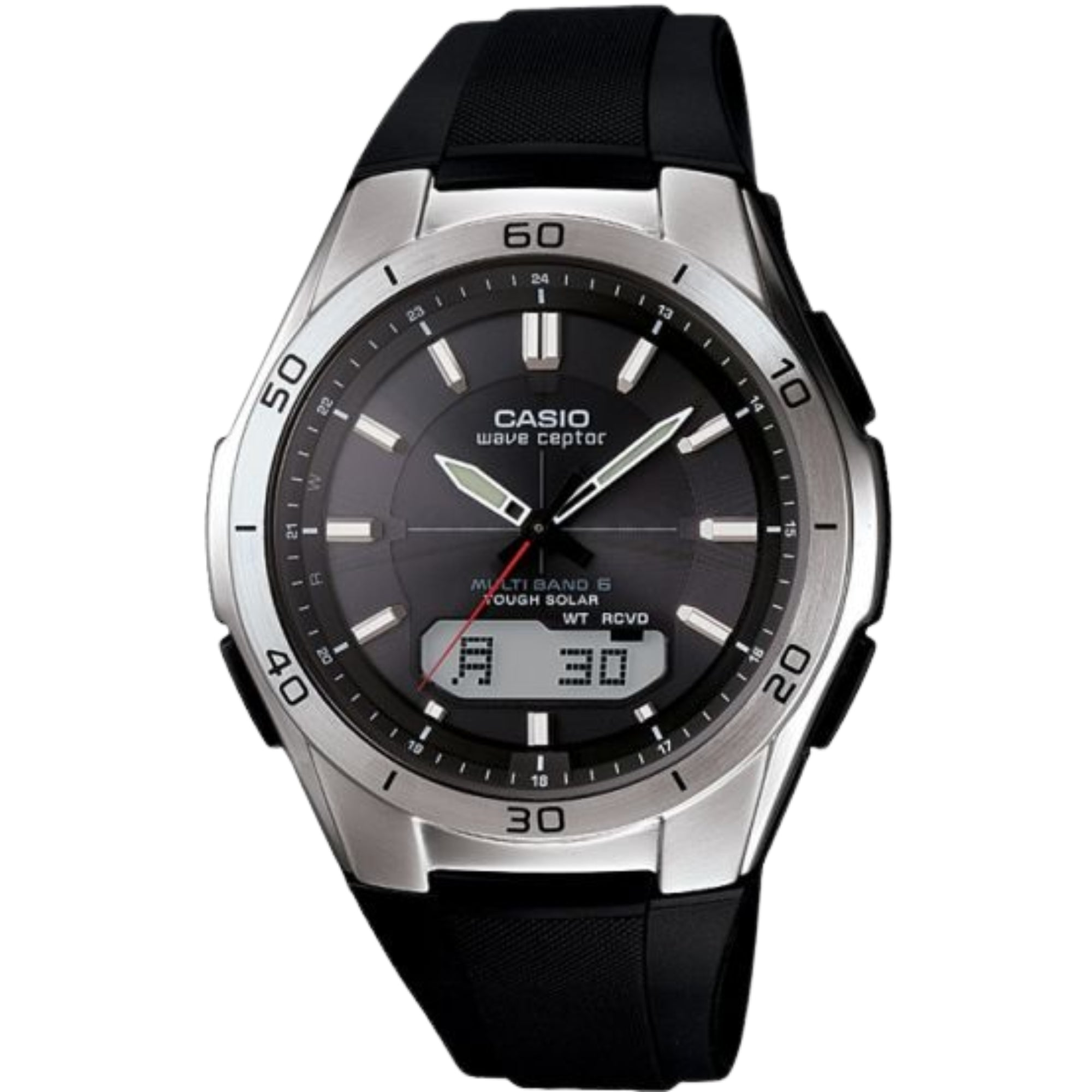 Casio Men's WVA-M640-1AER Quartz Solar Powered Radio Controlled Combi Watch with Black Analogue Digital Display and Black Resin Strap
