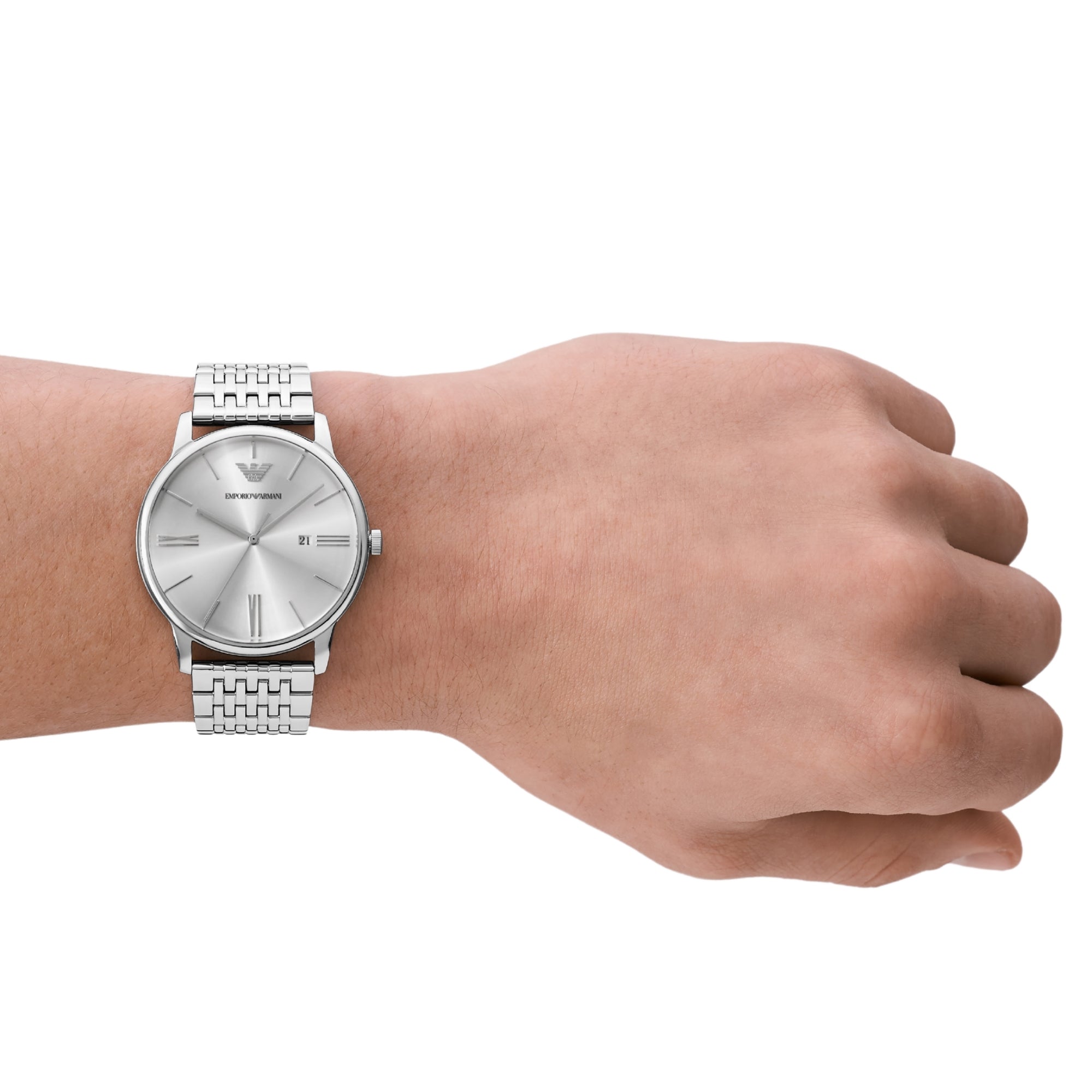 Emporio Armani Minimalist 42mm Silver Dial Steel Mens Quartz Watch AR11599