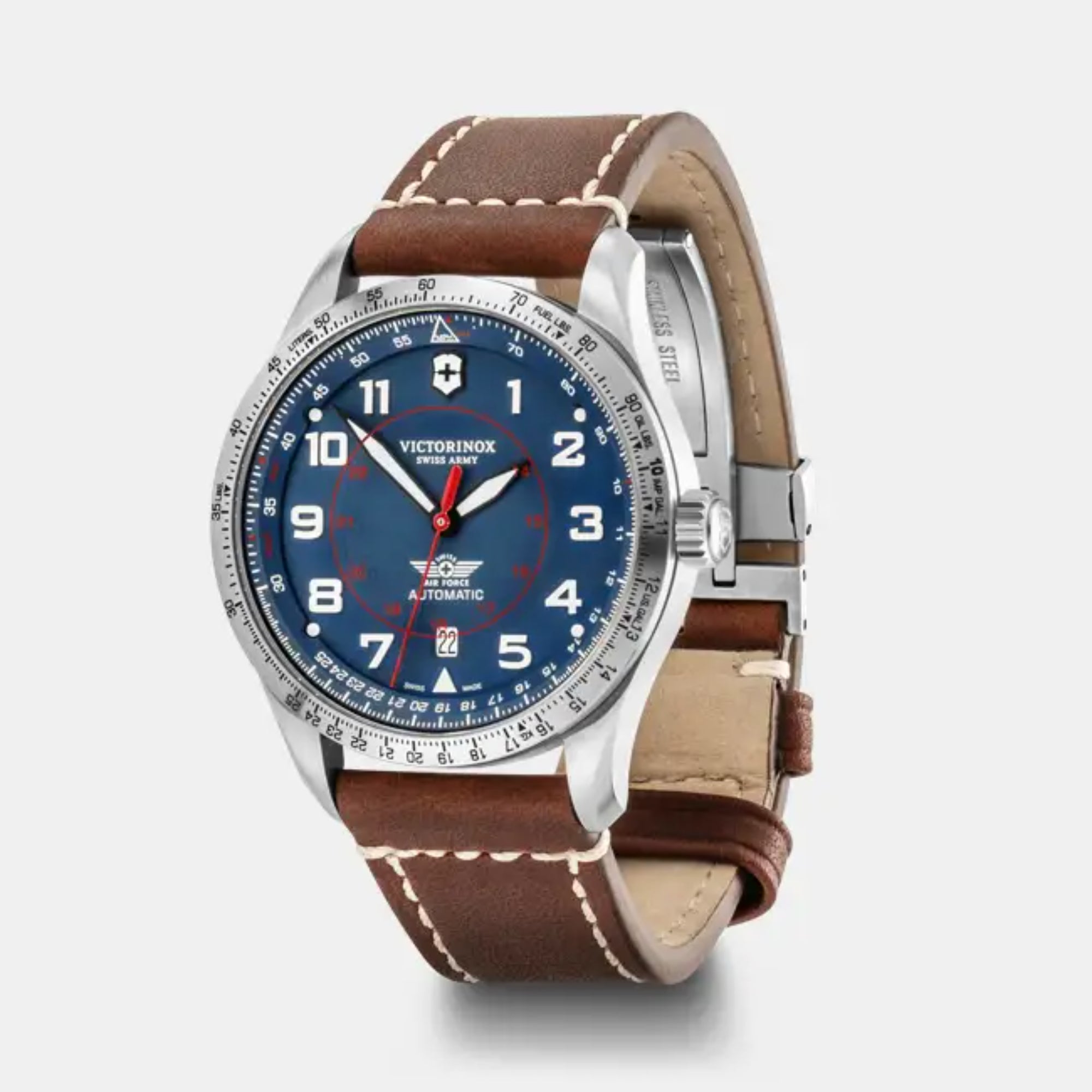 Victorinox Swiss Army Airboss Mechanical Blue Dial Brown Leather Strap Men's Watch 241887