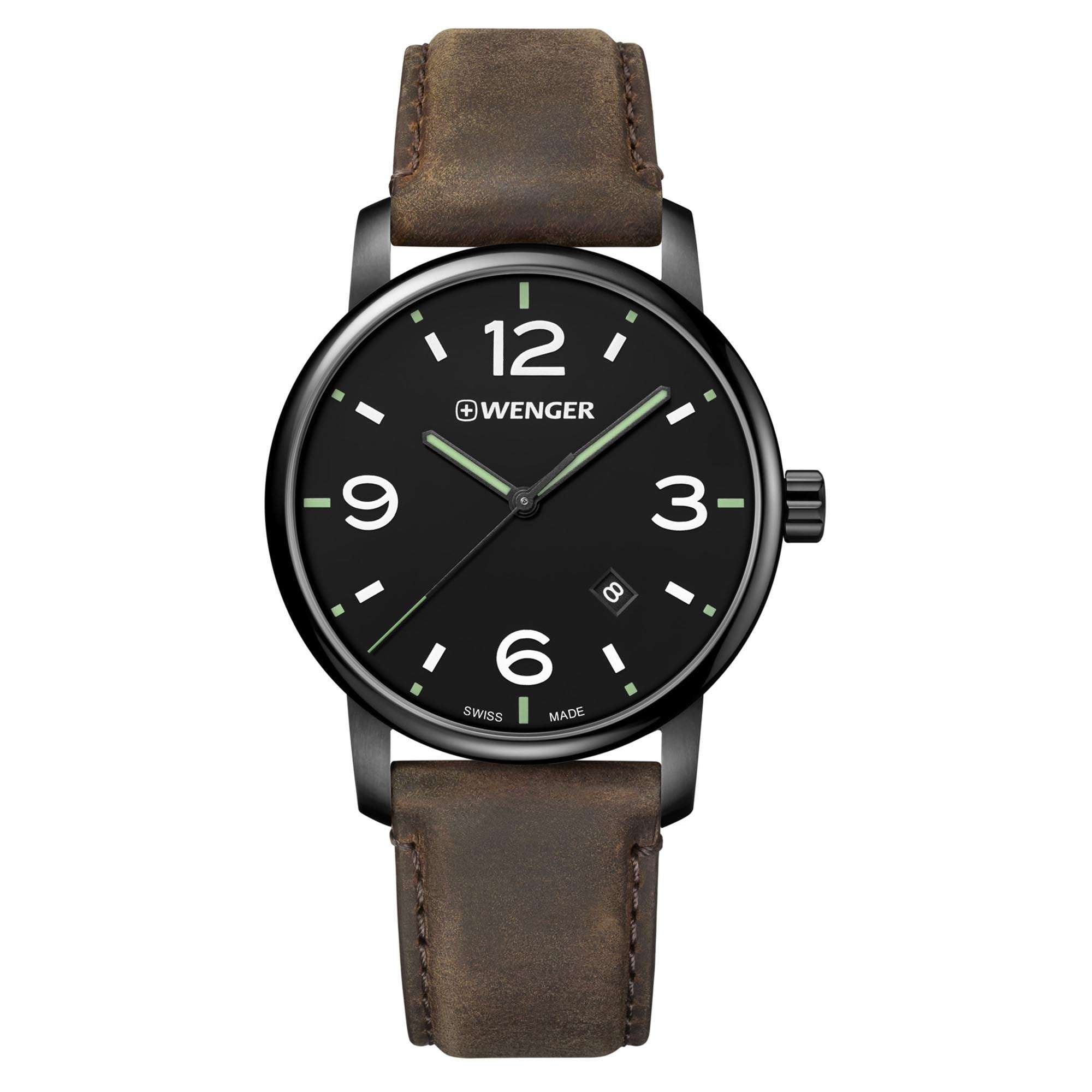 Wenger Urban Metropolitan Quartz Black Dial Brown Leather Strap Men's Watch 01.1741.121