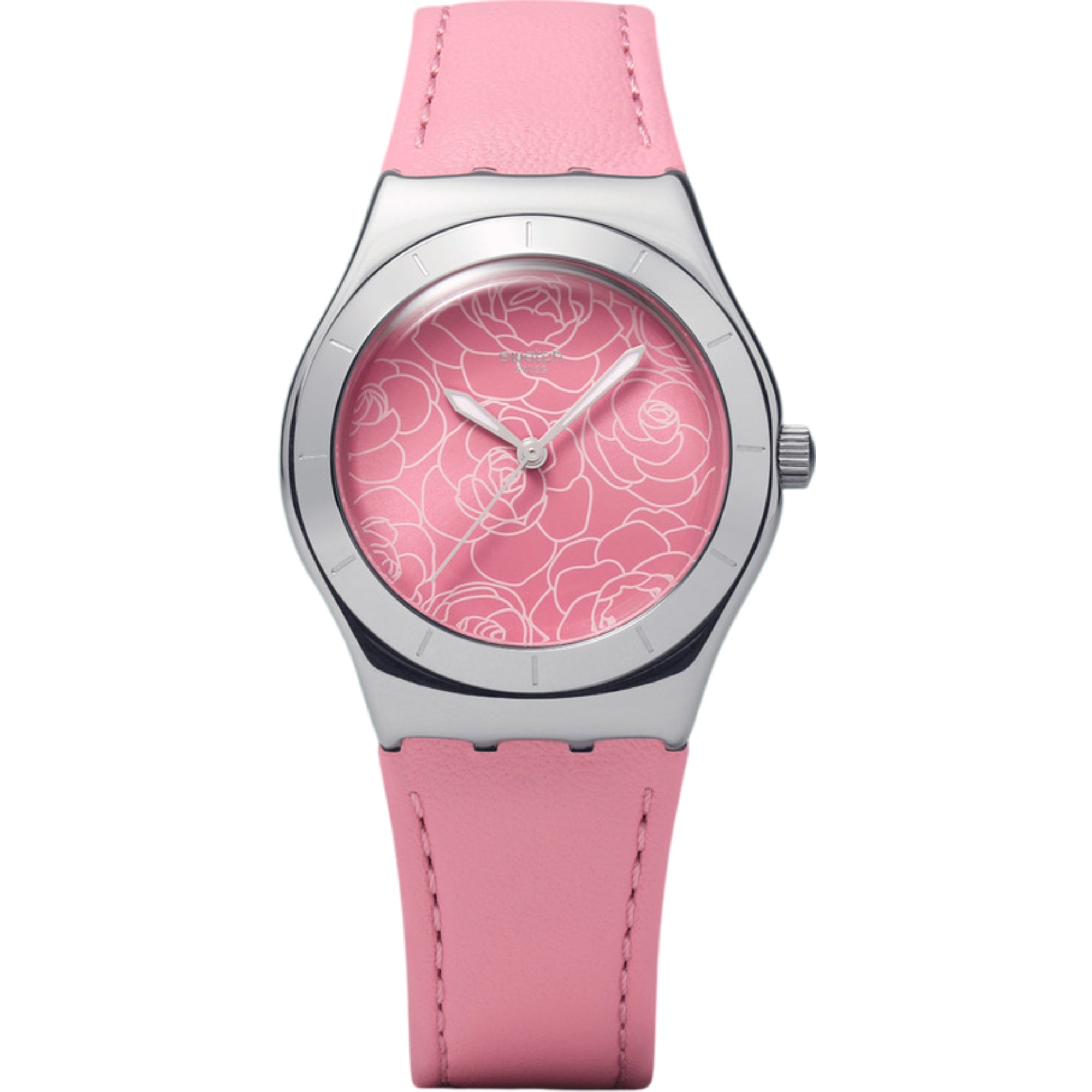 Swatch Pink Petal Promise Pink Dial Leather Strap Unisex Watch YLS234