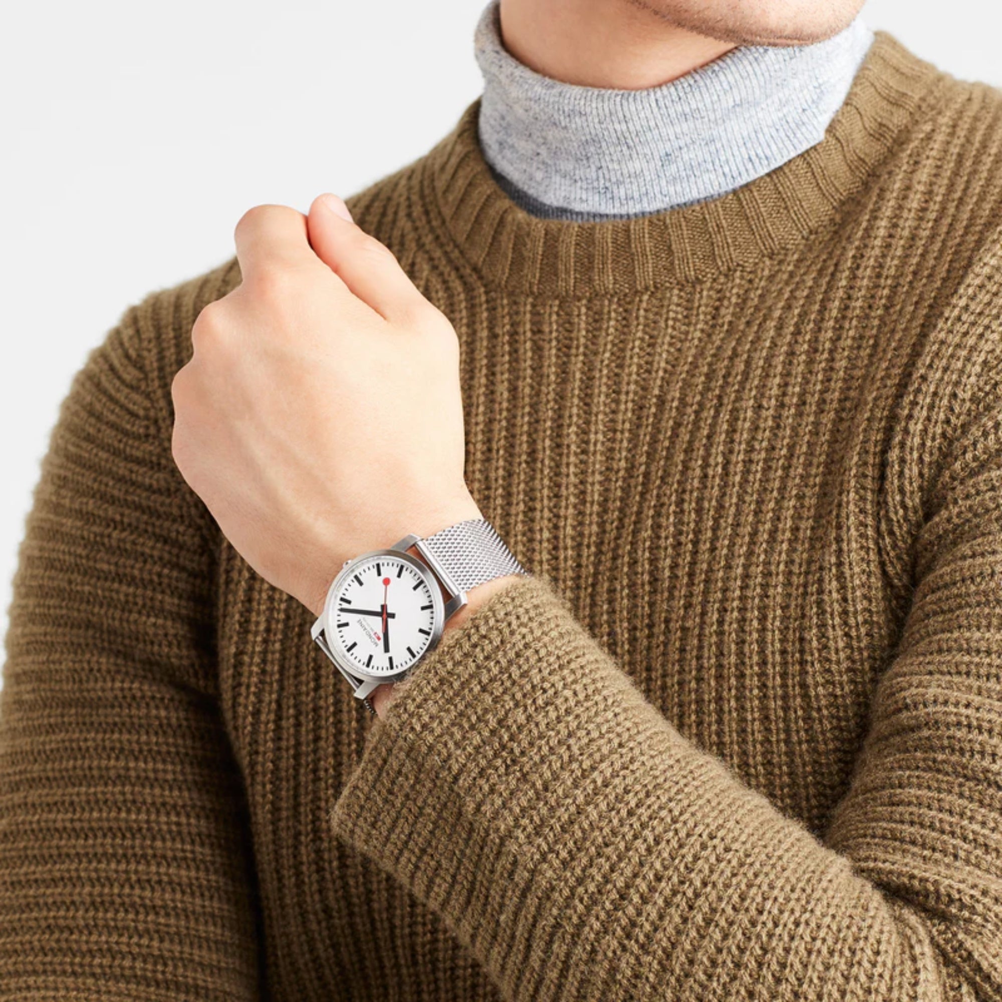 Mondaine Simply Elegant Quartz White Dial Stainless Steel Milanese Bracelet Men's Watch A638.30350.16SBZ