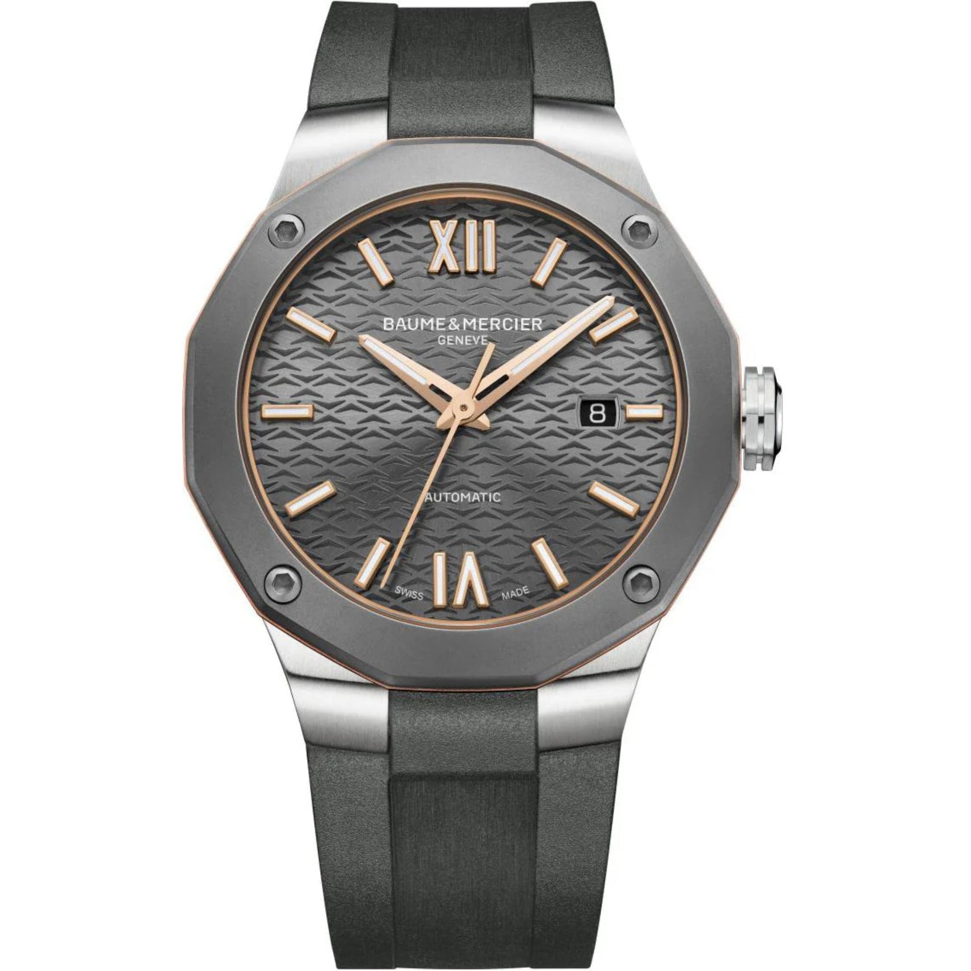 Baume & Mercier Riviera Swiss-made Automatic Grey Dial Grey Rubber Strap Men's Watch BM0A10660
