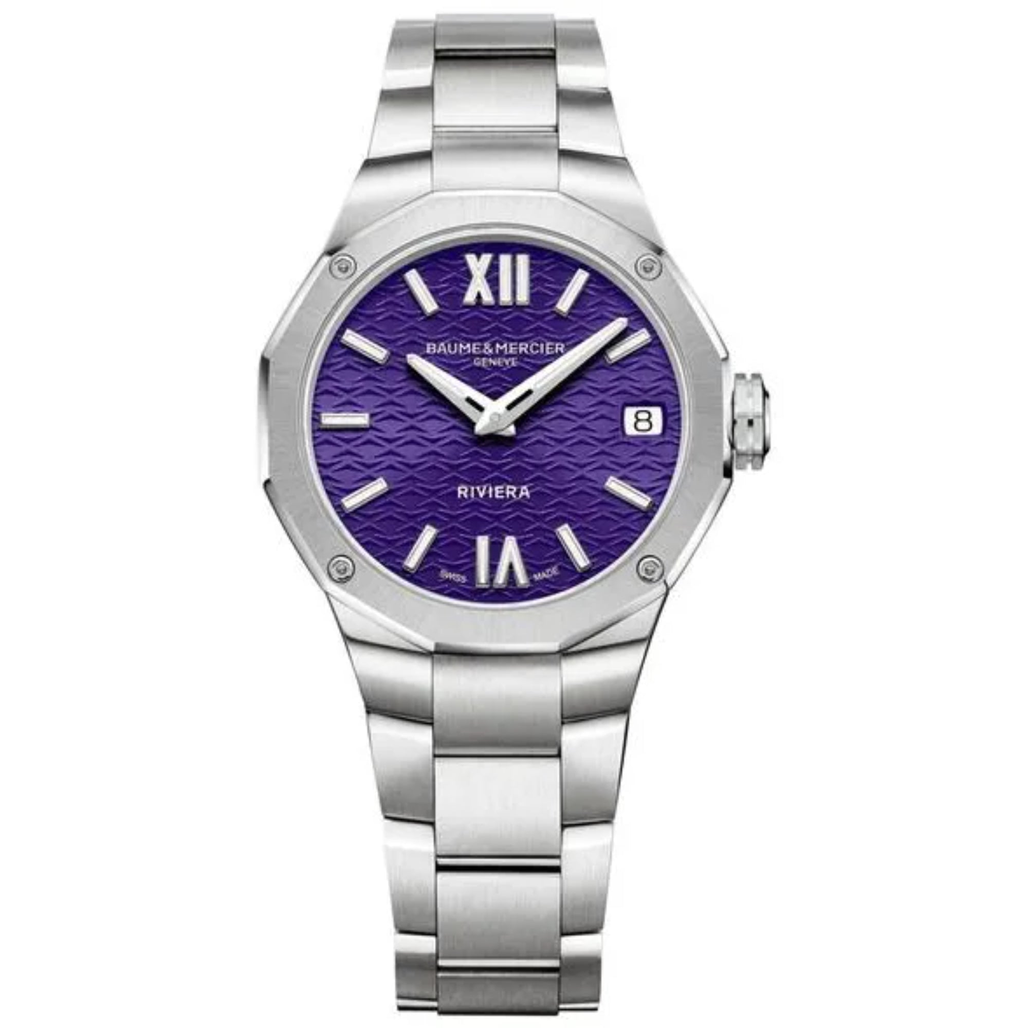 Baume & Mercier Riviera "Swiss Made" Quartz Purple Dial Stainless Steel Strap Women's Watch BM0A10728