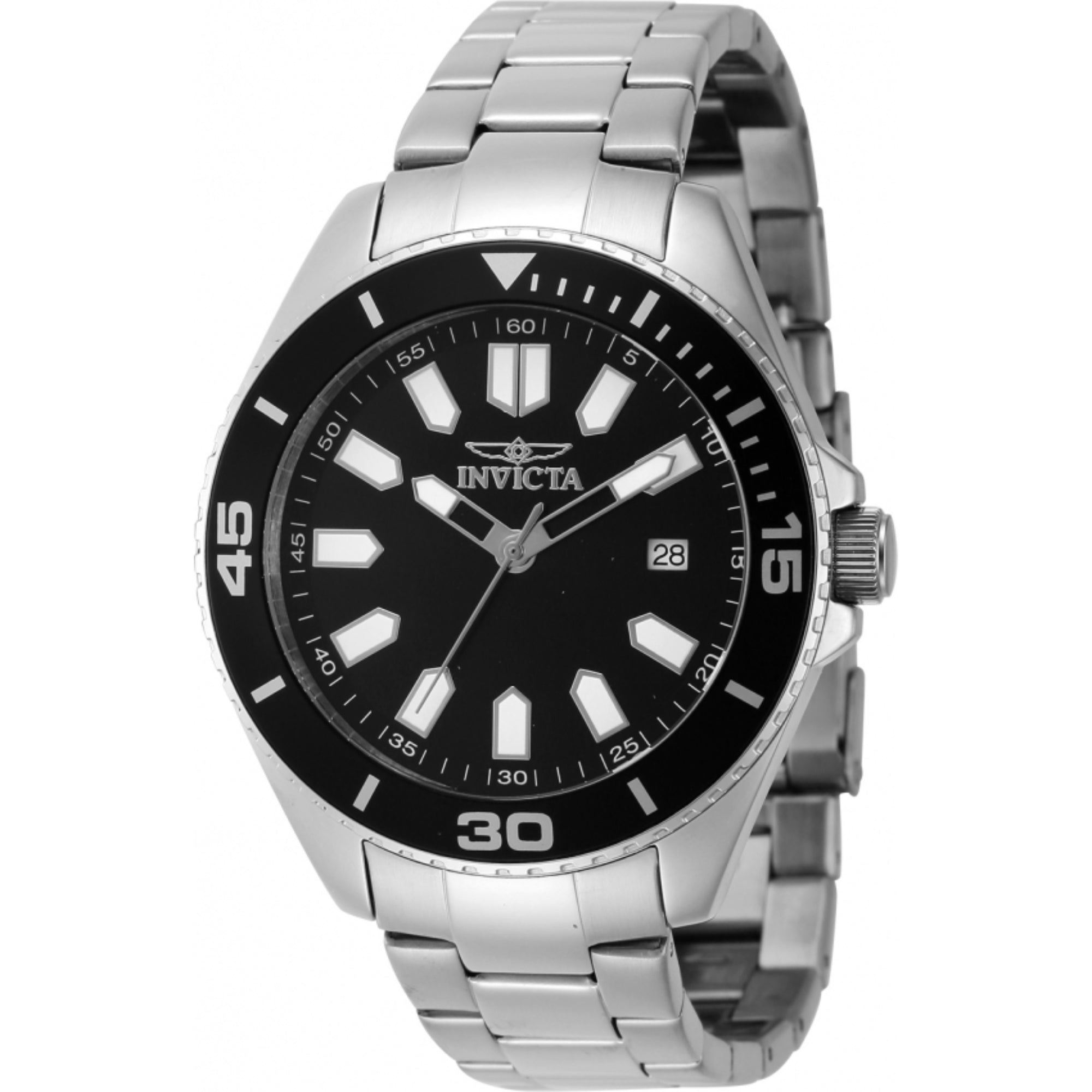 Invicta Pro Diver Quartz Black Dial Steel Strap Men's Watch 46316