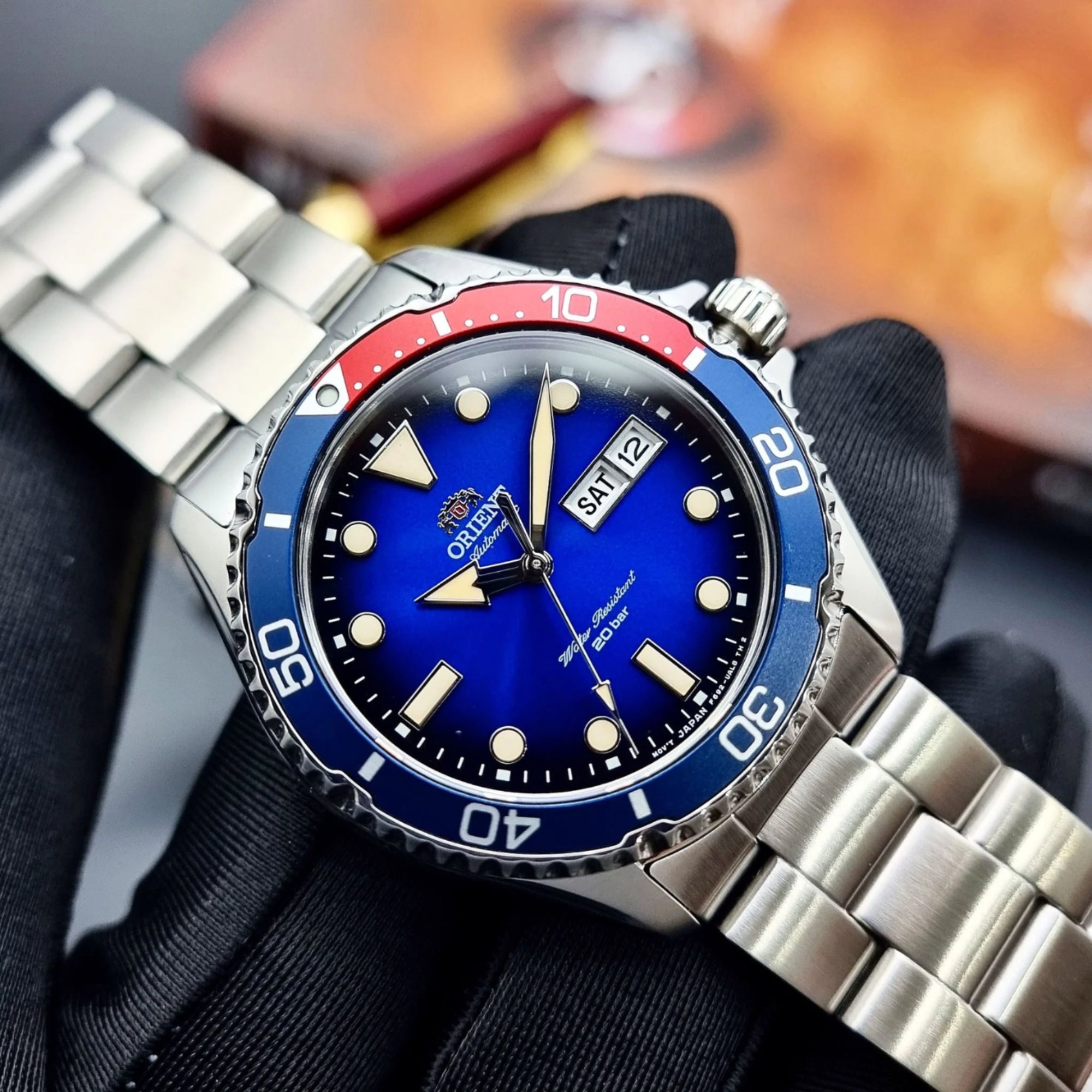 Orient 41.8mm Blue Dial Black Rubber Mens Watch RA-AA0812L39B