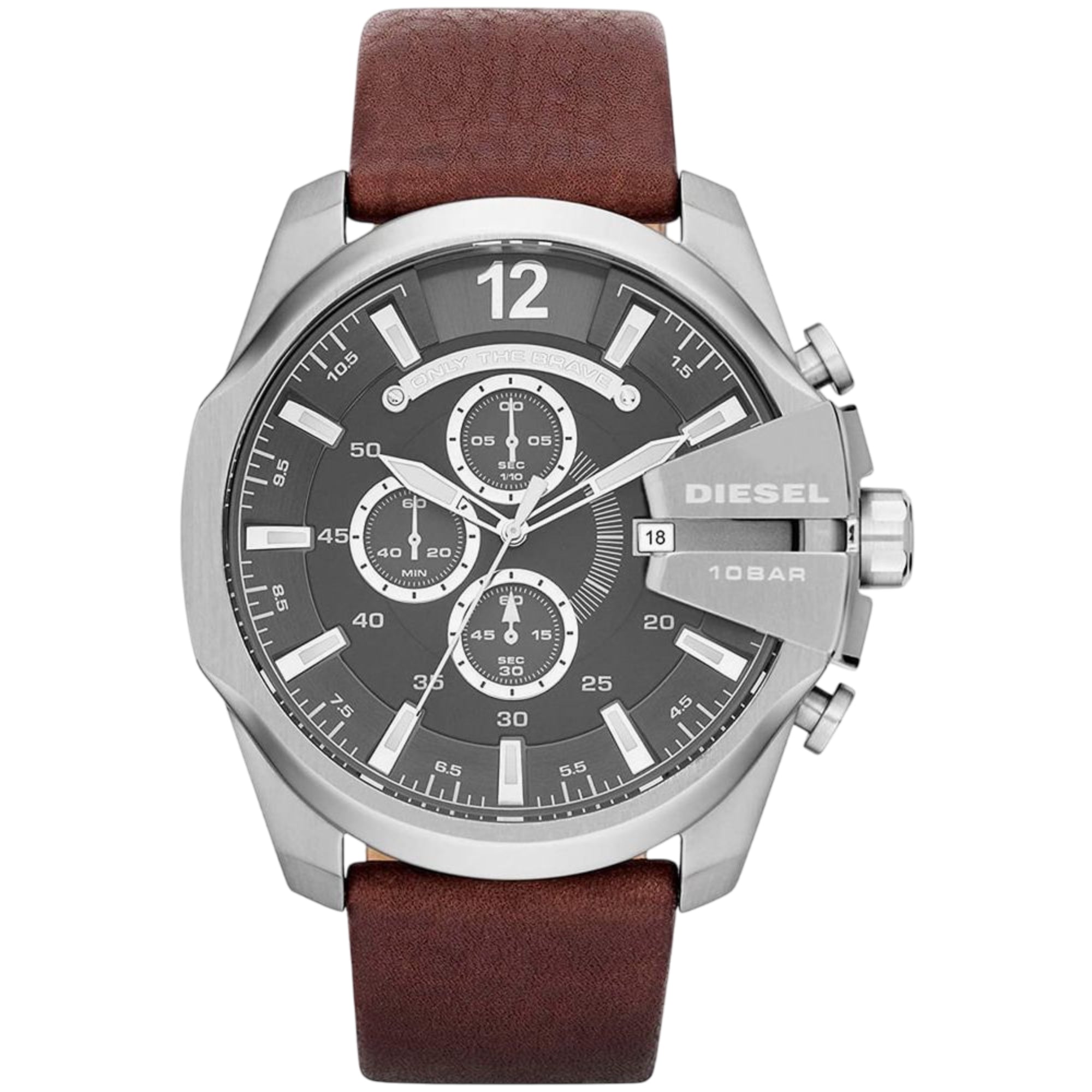 Diesel Mega Chief Chronograph Brown Leather Strap Grey Dial Men's Watch DZ4290